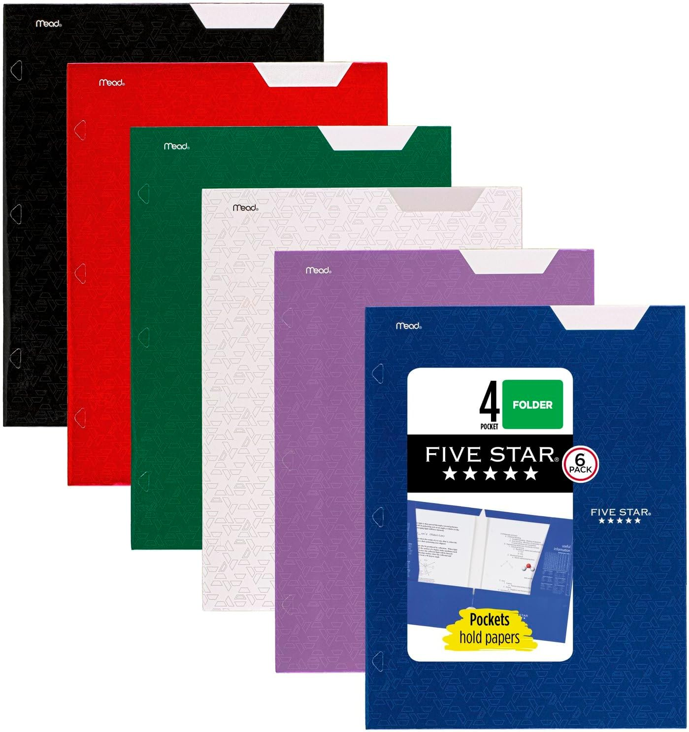 Five Star 4-Pocket Folder, 6 Pack, Paper Folder, Fits 3-Ring Binders, Holds 8-1/2