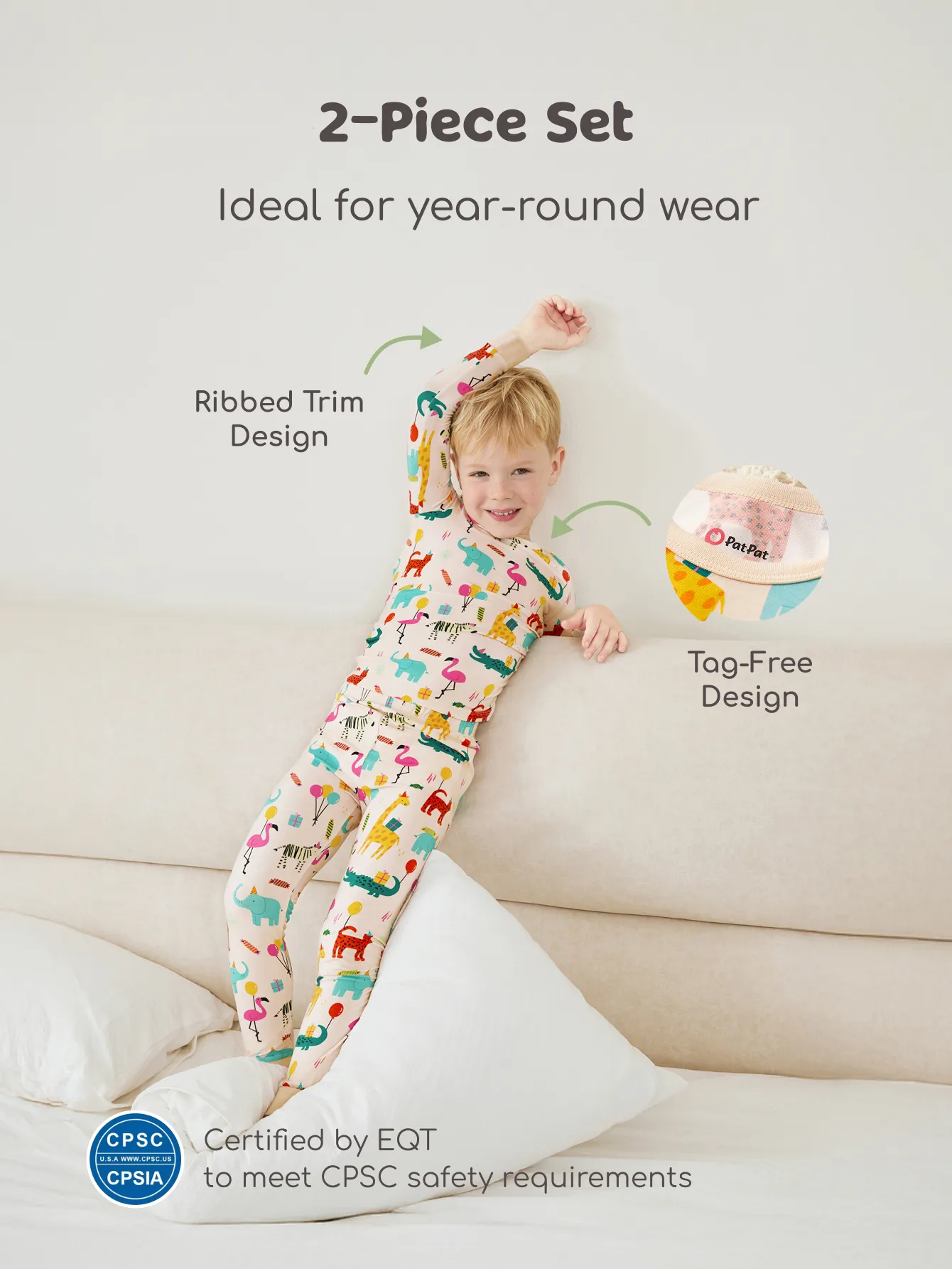 Bamboo Baby/Toddler 2-Piece Childlike Animal Print Snug-Fitting Pajamas Set Apricot