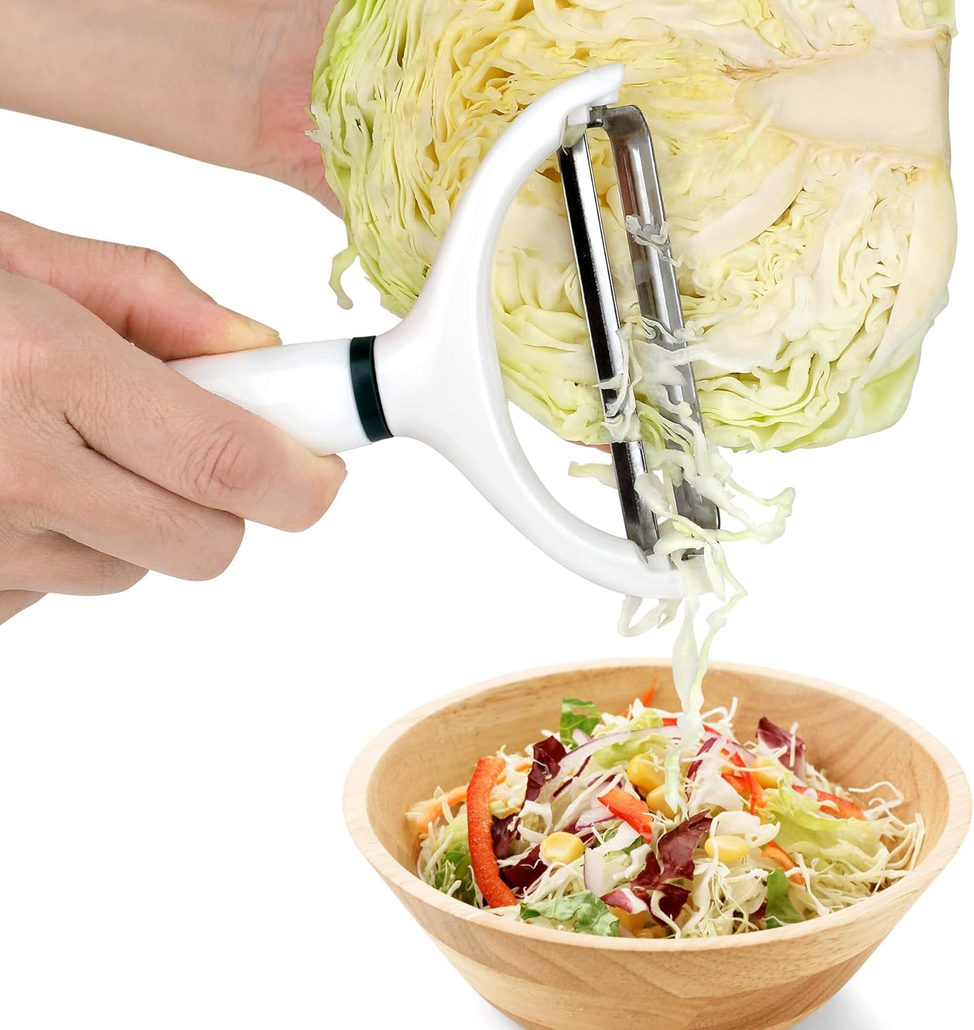 2 Cortadores Ralladores de Repollo y Verduras, Pelador Ancho Blanco Verde