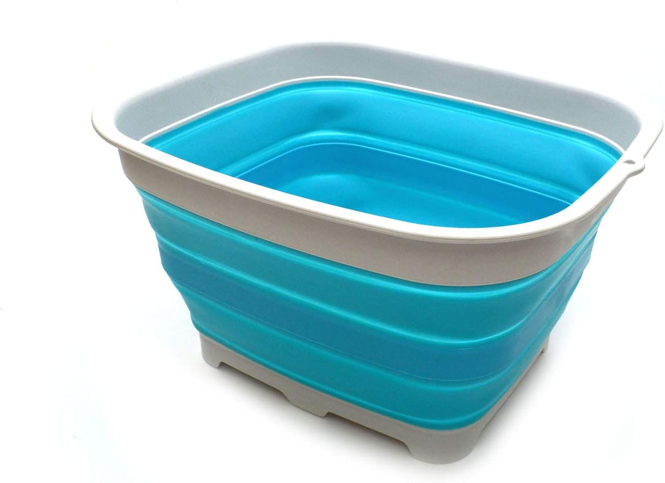 15L (3.9 Gallon) Collapsible Plastic Dishpan with Draining Plug - Foldable Washing Basin - Dish Washing Tub - Washing up Bowl - Space Saving Kitchen Storage Tray (1, Bright Blue)
