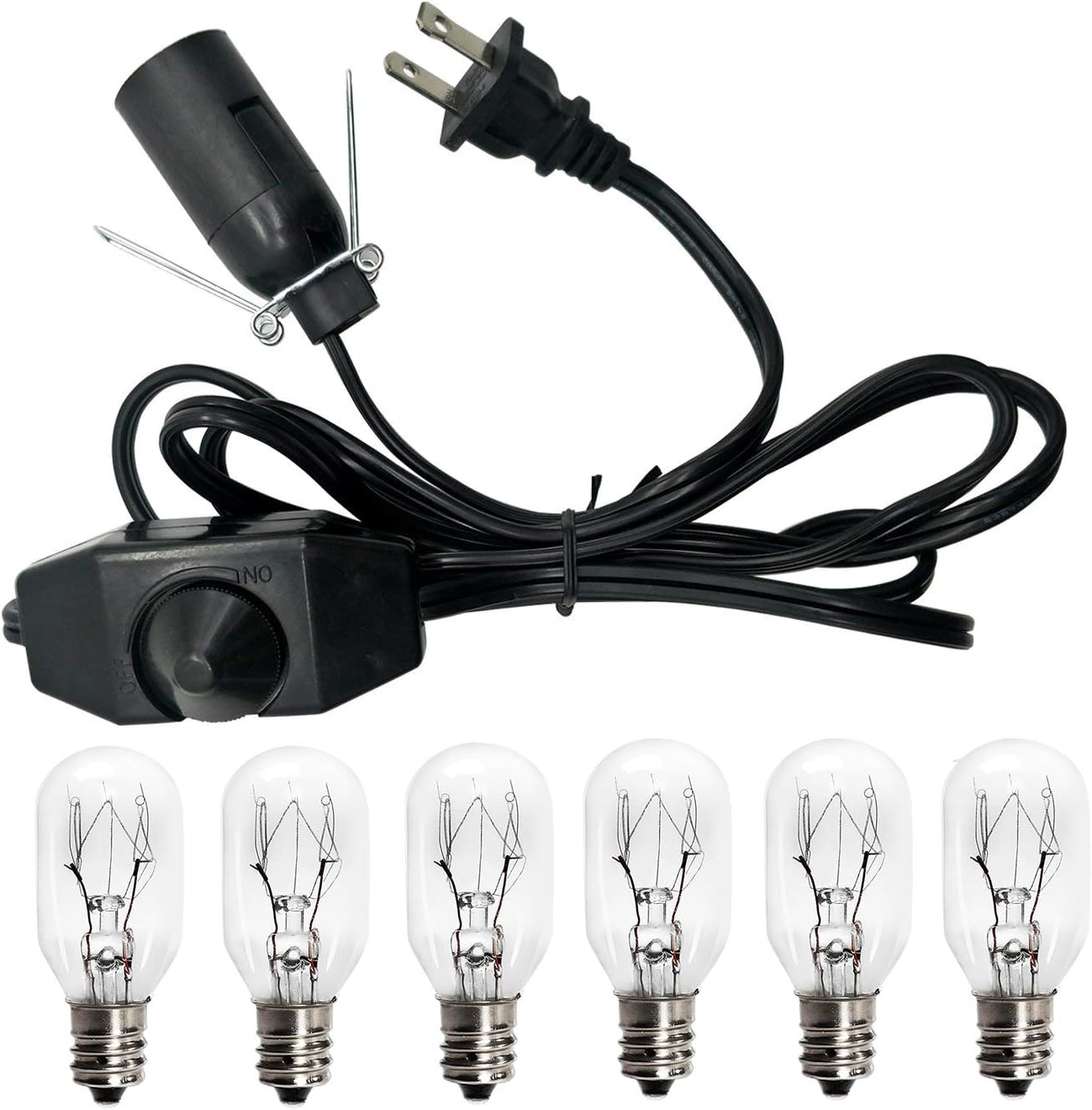 Salt Lamp Cord and Bulbs,Himalayan Salt Lamp Replacement Cord with Dimmer Switch,Original UL Listed Cord Bulb Replacement for Salt Rock Lamp with 6 Pack 25 Watt E12 Bulbs