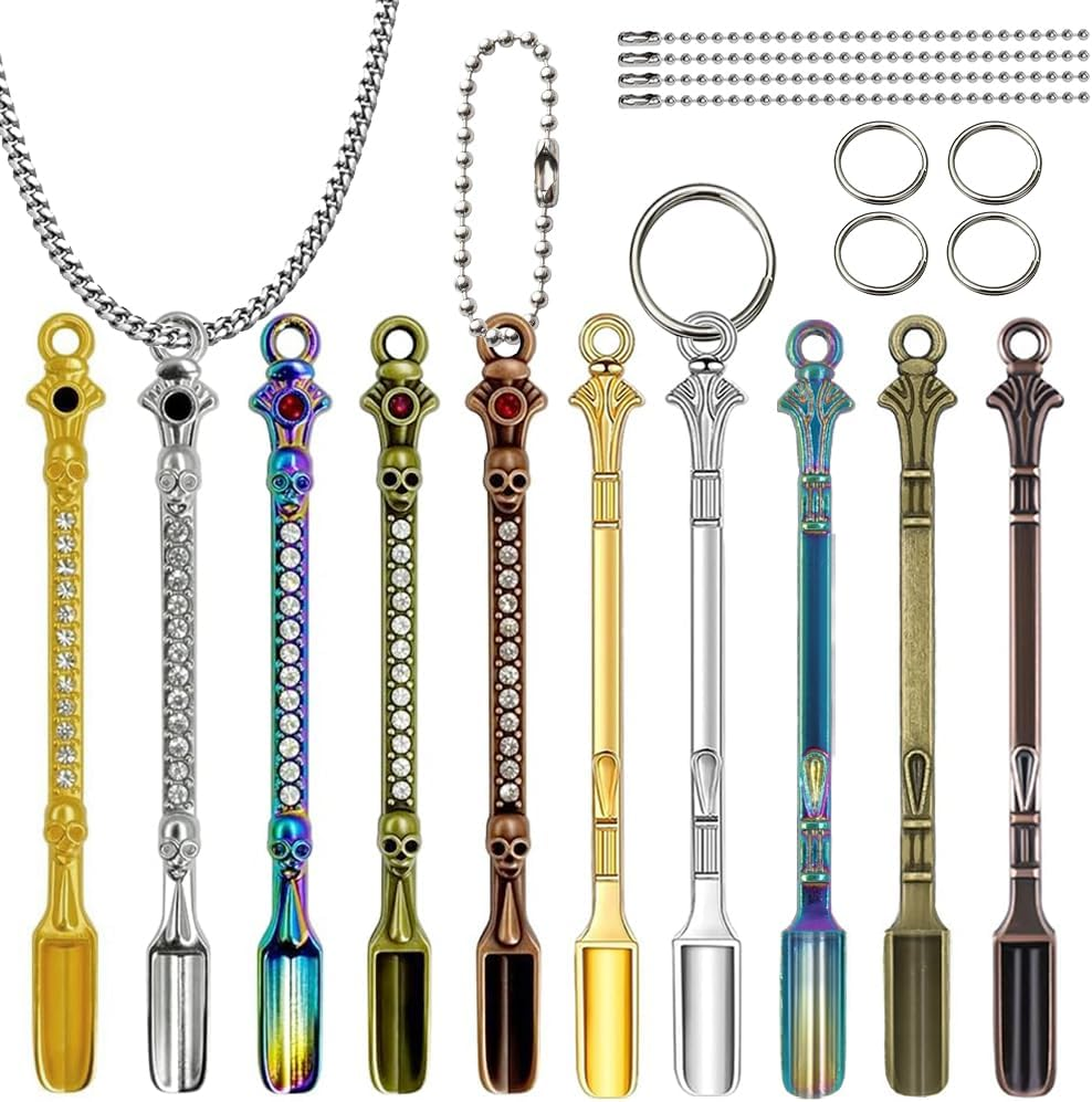 10 Pcs Mini Spoons, Tiny Metal Spoons Rhinestone Mini Shovels Keychain Medicine Spoon Pendants with Necklace Alloy Skull Small Spoon Home Kitchen Spices DIY Craft