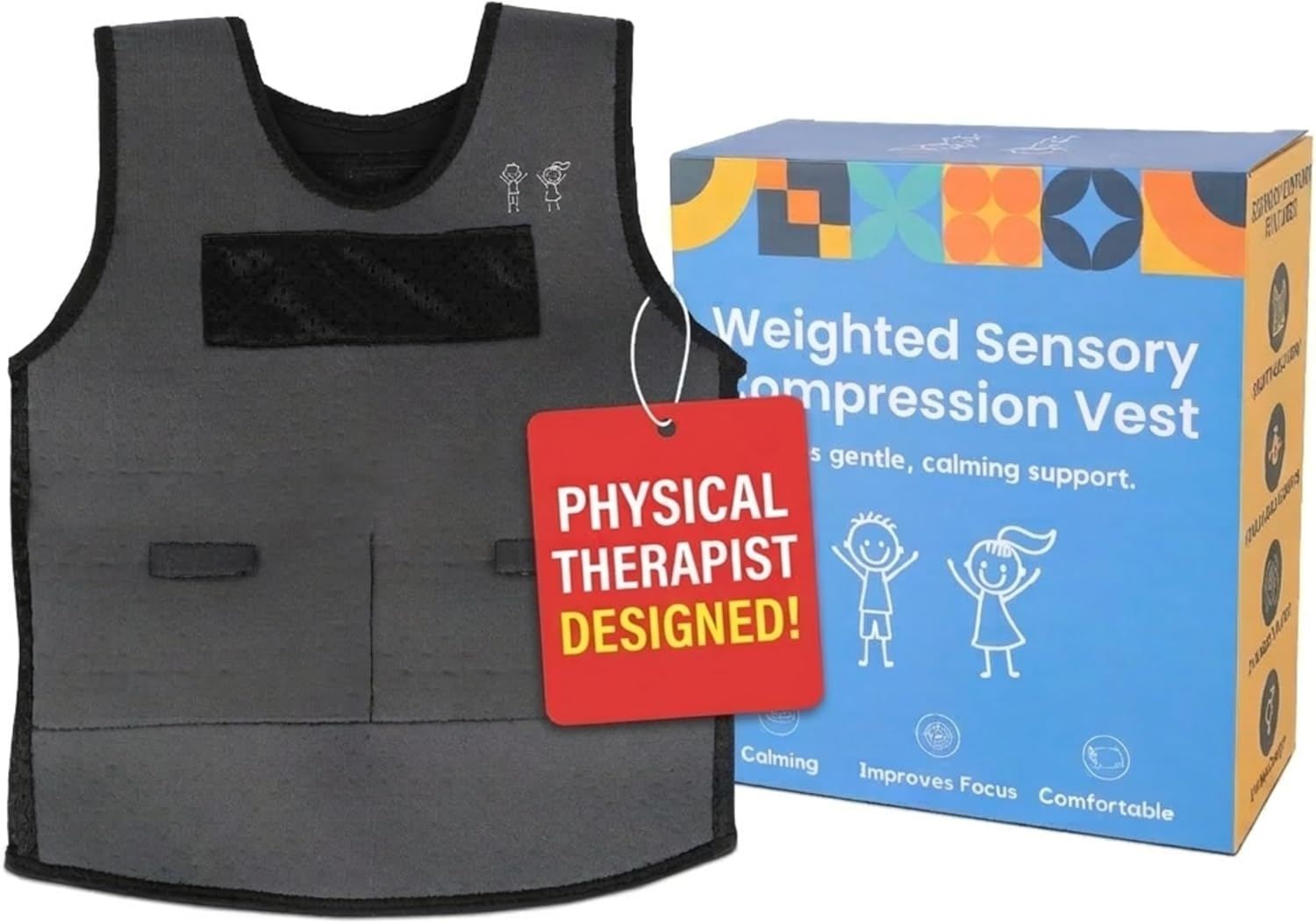 Sensory Vest for Kids - Weighted Compression Vest for Children with Sensory Processing Needs - Deep Pressure Calm for Home and Classroom - Breathable Mesh Lining for Daily Comfort
