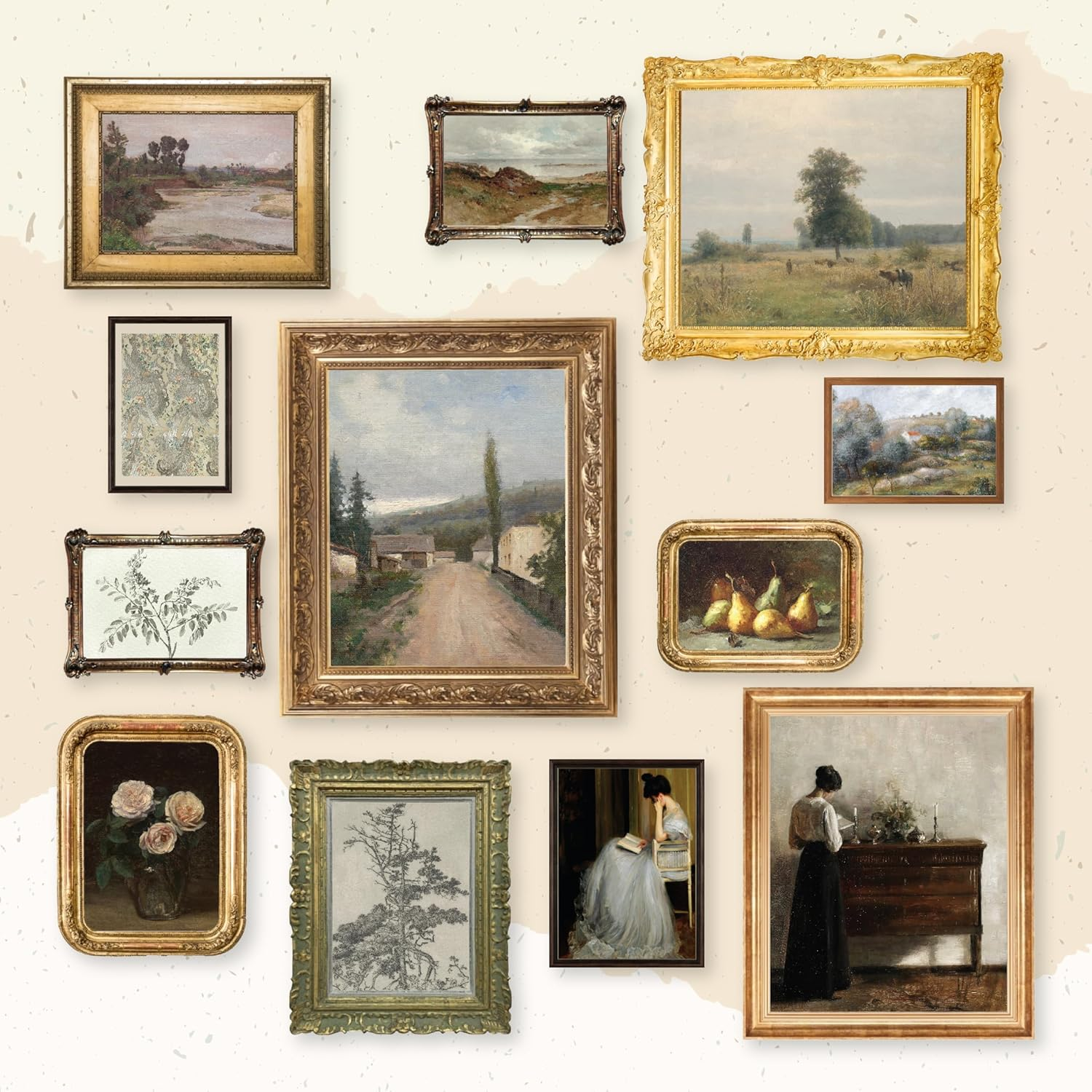 97 Decor Vintage Wall Art Prints - Vintage Pictures Wall Decor, Moody Gallery Wall Art, French Country Landscape Paintings Farmhouse Antique Posters for Home Bedroom (8X10 Unframed)