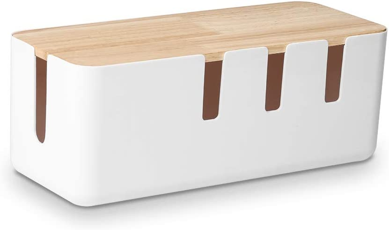 Cable Management Box by , 12X5X4.5 Inches, Wood Lid, Wire Organizer for Desk TV Computer USB Hub System to Cover and Hide & Power Strips & Cords