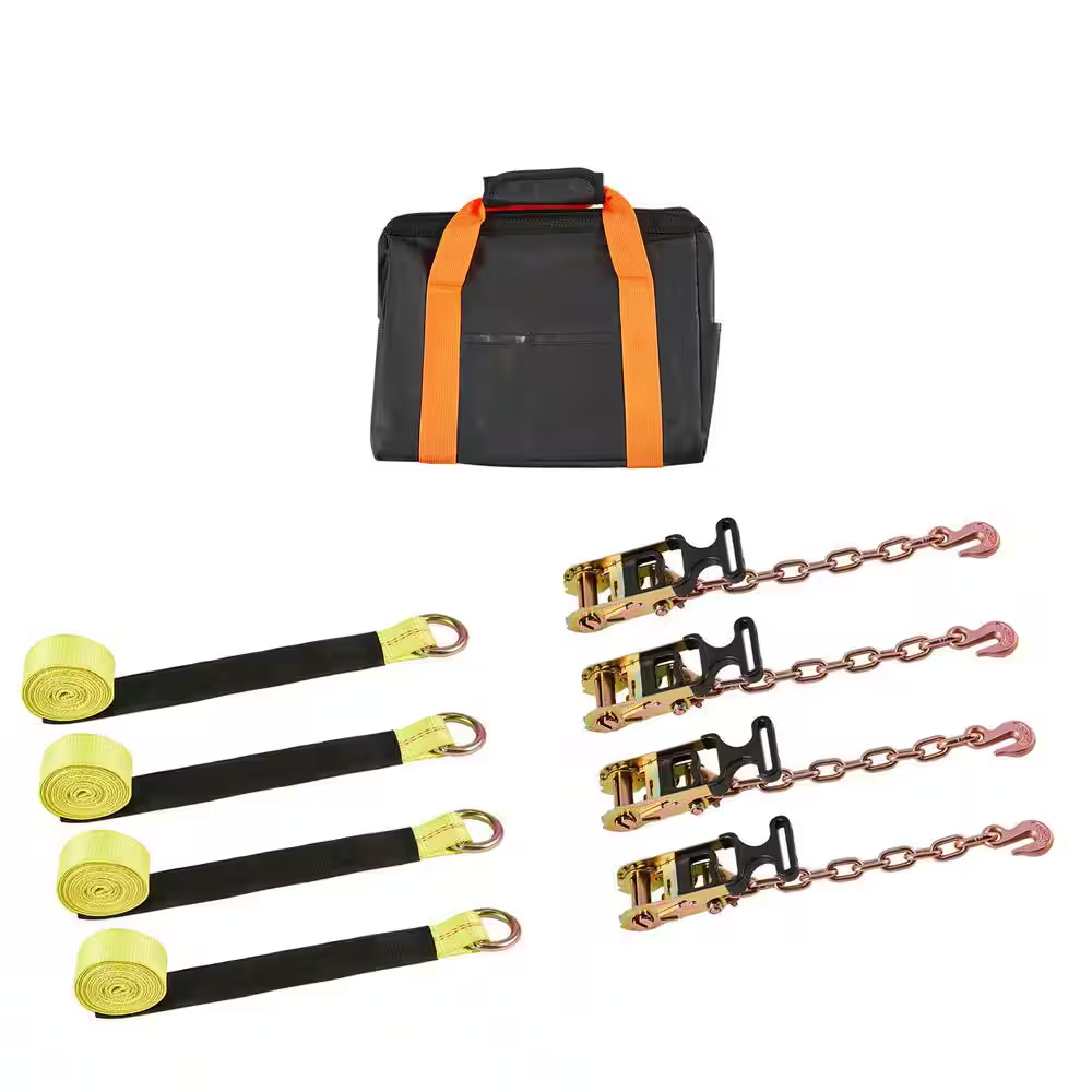 Wheel Chock Tie-Down Kit, Tire-Style Tow Dolly Strap, Car Tie down Kit with Heavy-Duty Hook, Break Strength 10009 Lbs.