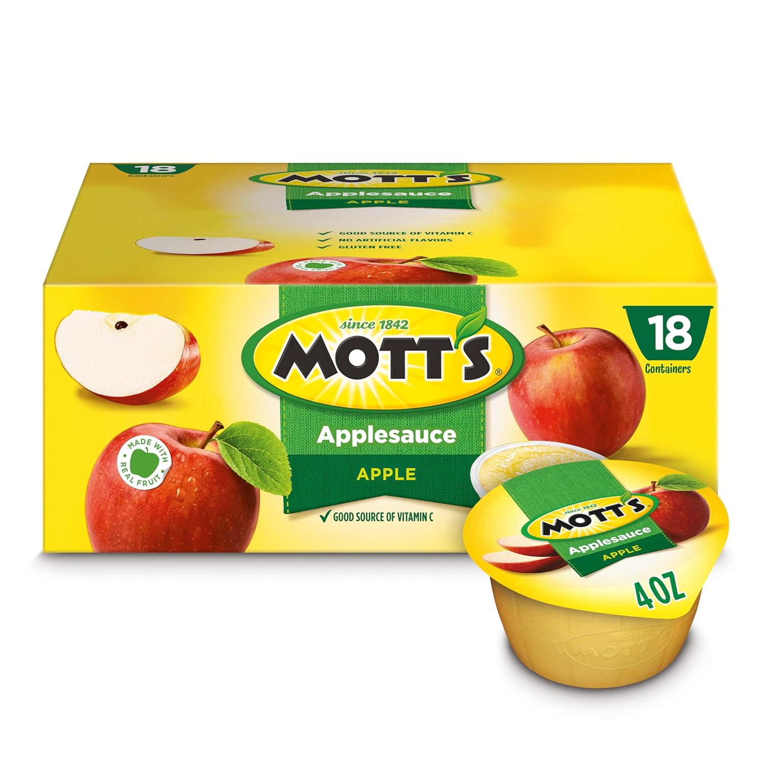 Applesauce, 4 Oz Cups, 18 Count, No Artificial Flavors, Good Source Of Vitamin C, Nutritious Option For The Whole Family