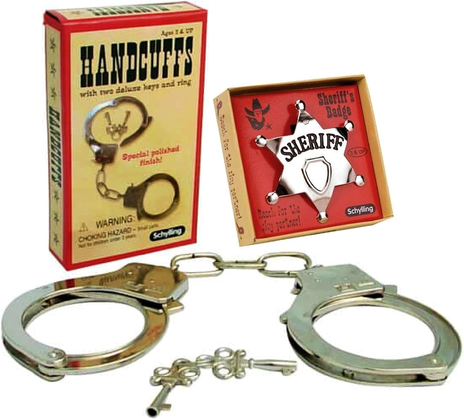 Classic Metal Handcuffs & Law Man Sheriff'S Badge Gift Set Bundle - 2 Pack