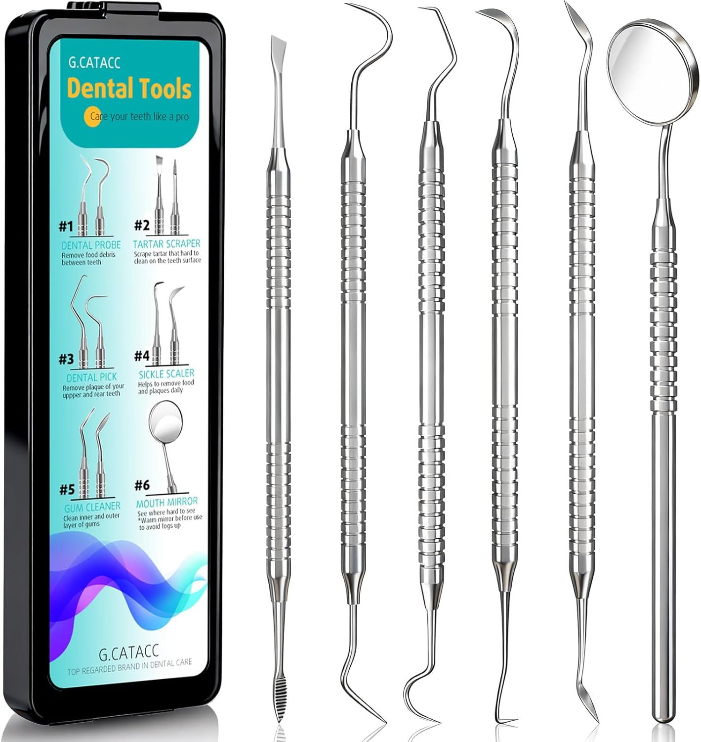 Dental Cleaning Tools Stainless Steel Pick Scaler Tartar Remover Set w/ Case