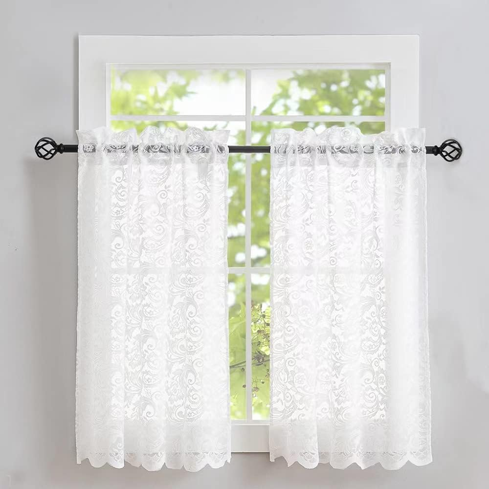 Lace Kitchen Curtains 36 Inches Length 2 Panels Retro White Kitchen Window