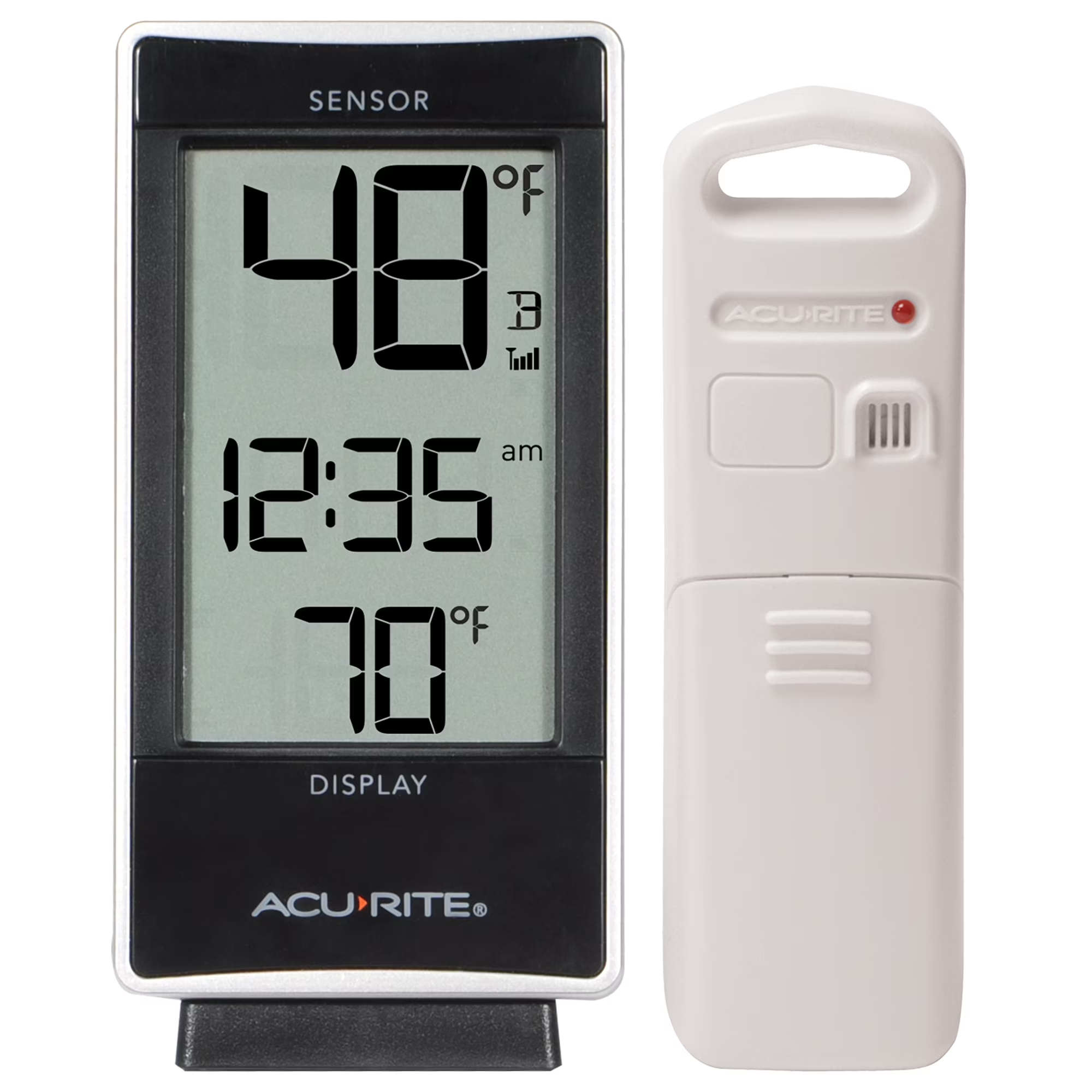 Indoor and Outdoor Thermometer with Temperature and Clock; Battery-Powered