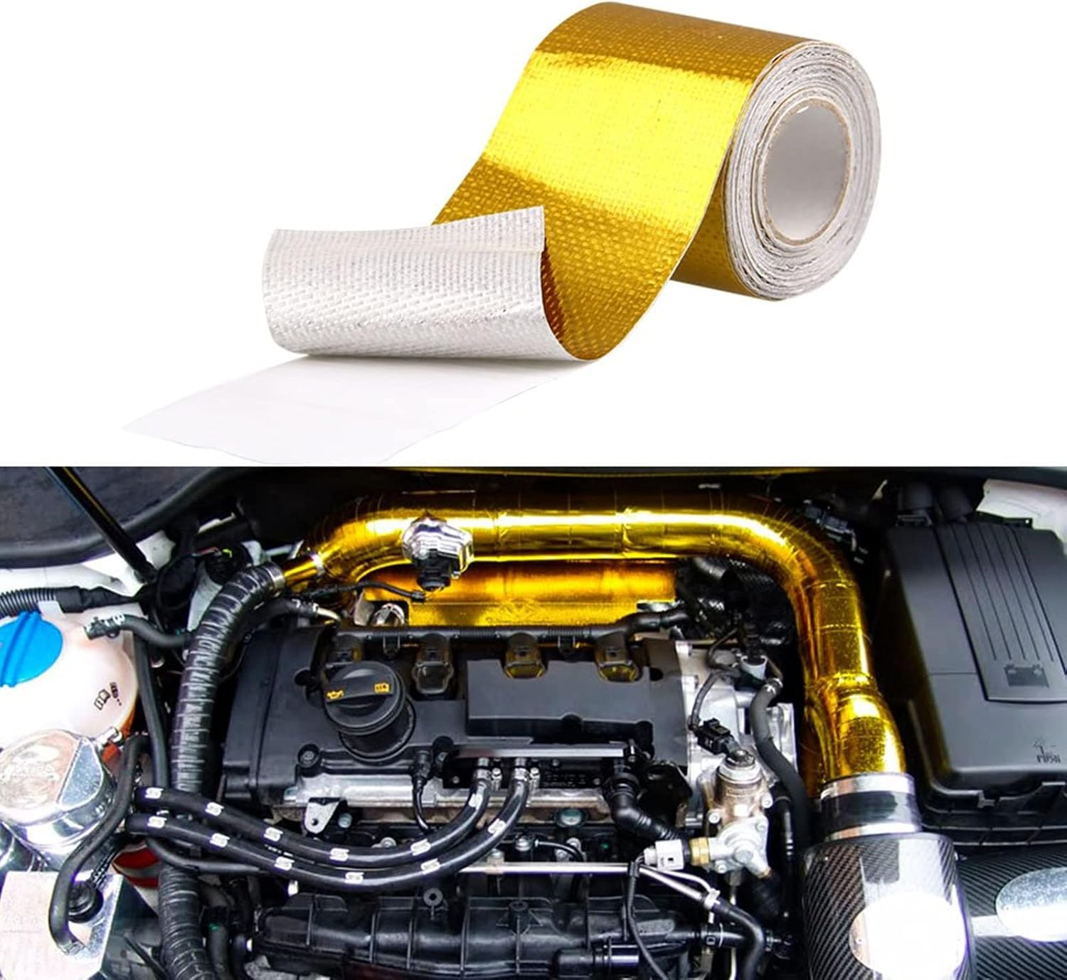 Cinta Termica Dorada 2in x 16.4ft Reflectiva con Adhesivo para Motor Auto