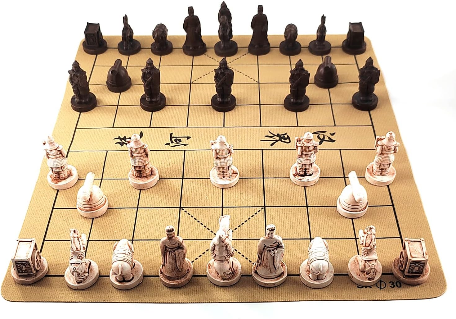 Traditional Chinese Xiangqi Portable Chess Set, Board Game Set with Resin Chess Pieces and Leather Chessboard