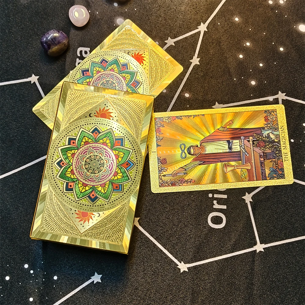 Cost Worthy Luxe Gold Foil Tarot Deck with Nice Plastic Package Board Game of Oracle Cards for Beginners