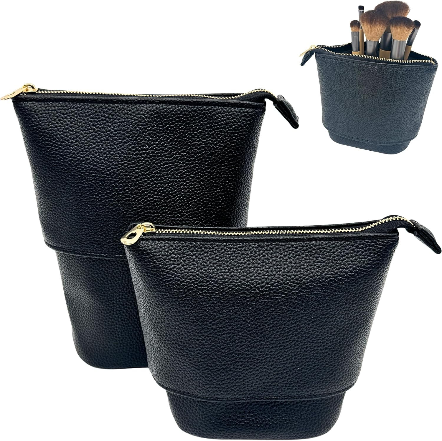 Convertible Travel Makeup Brush Bag Stand-Up Brush Holder Pouch for Easy Acce...