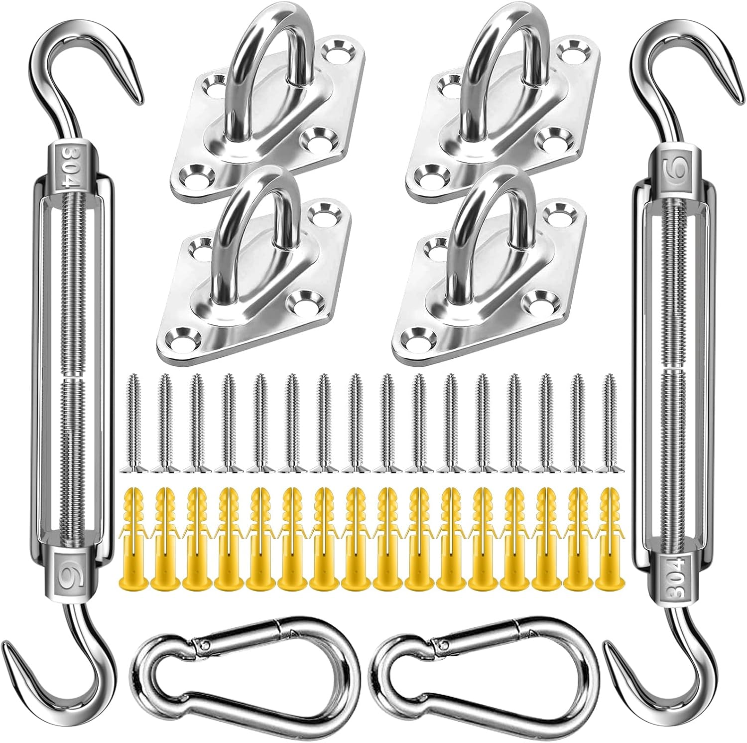 304 Stainless Steel Shade Sail Hardware Kit, M6 Canopy Hardware for Rectangle & Triangle Sun Shade Installation, Heavy-Duty Sun Shade Installation Kit for Garden, Patio, and Outdoor Use