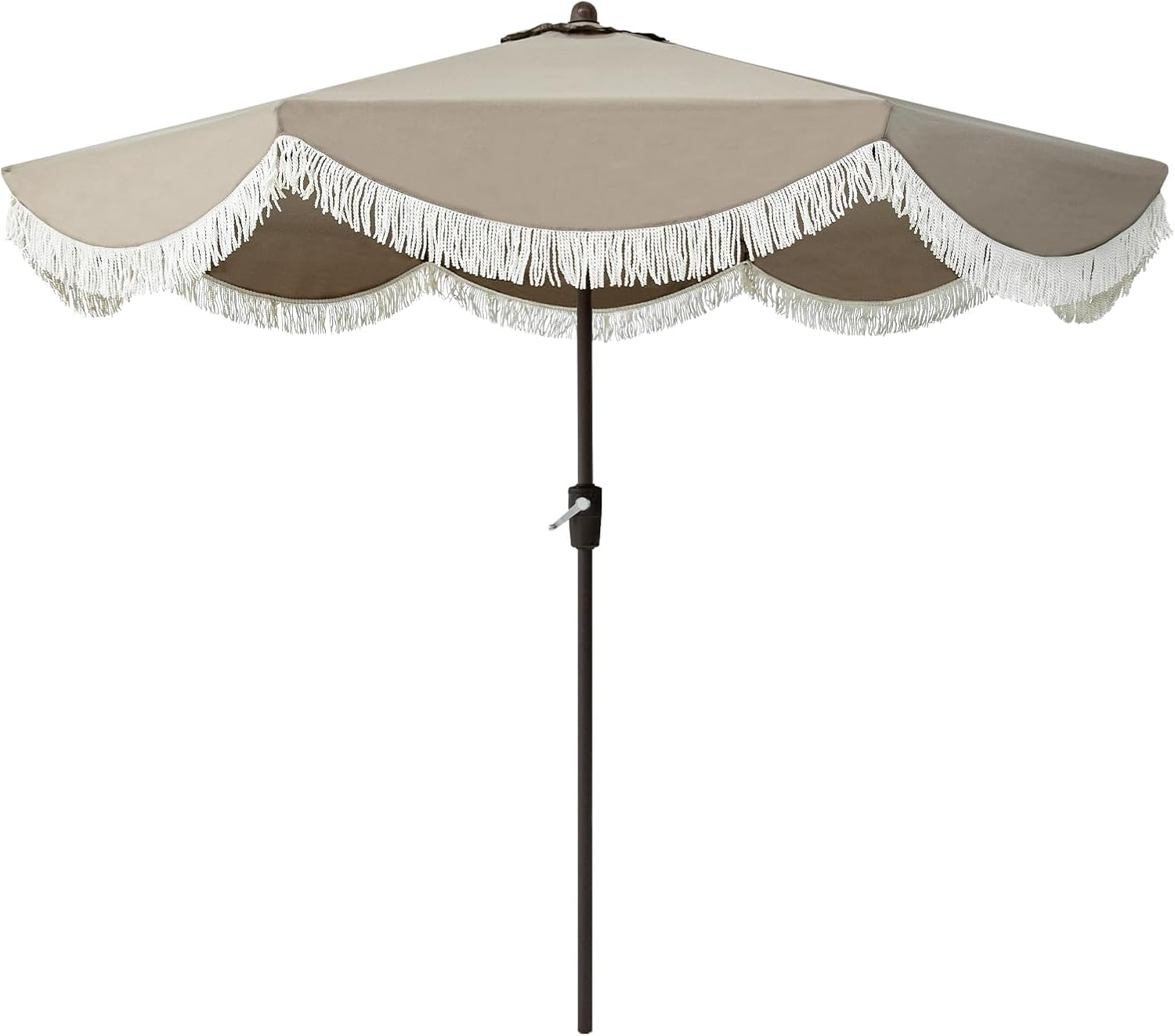9Ft Auto Tilt Scalloped Patio Umbrellas with Fringe, Outdoor Table Umbrellas with Fade Resistant Canopy, 8 Sturdy Rids, Luxurious Vintage Umbrellas for Lawn, Pool, Deck, Balcony