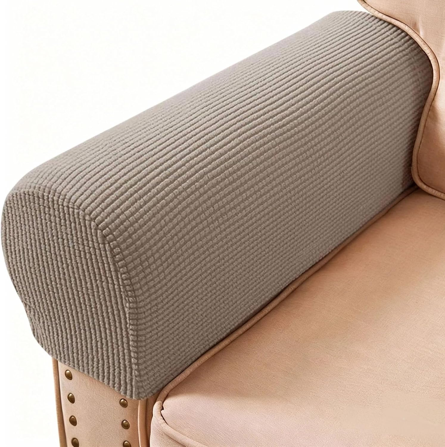 Sofa Couch Arm Chair Covers, Armrest Armchair Covers Stretch Recliner Slipcover, Set of 2 (Sand)