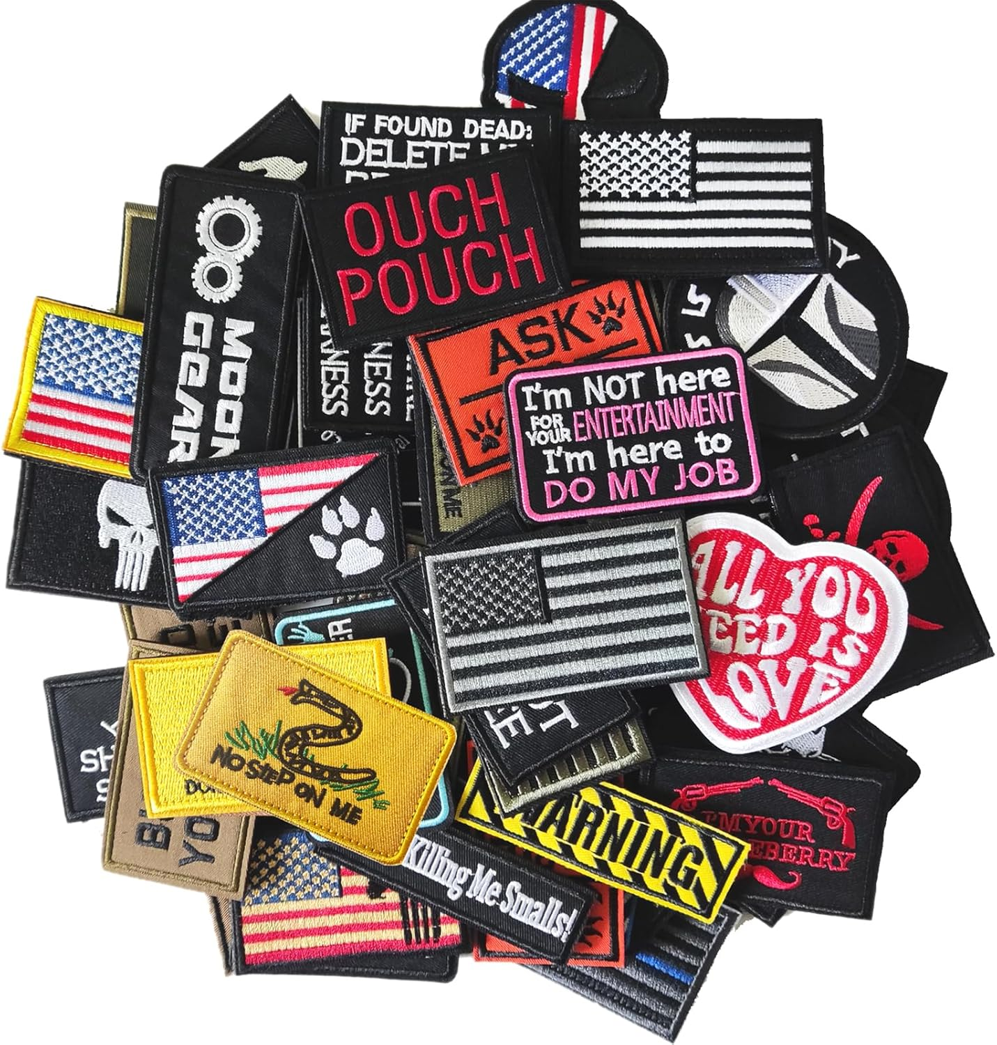 20 Pieces Random Tactical Morale Patch Bundle, Full Embroidery Loop and Hook