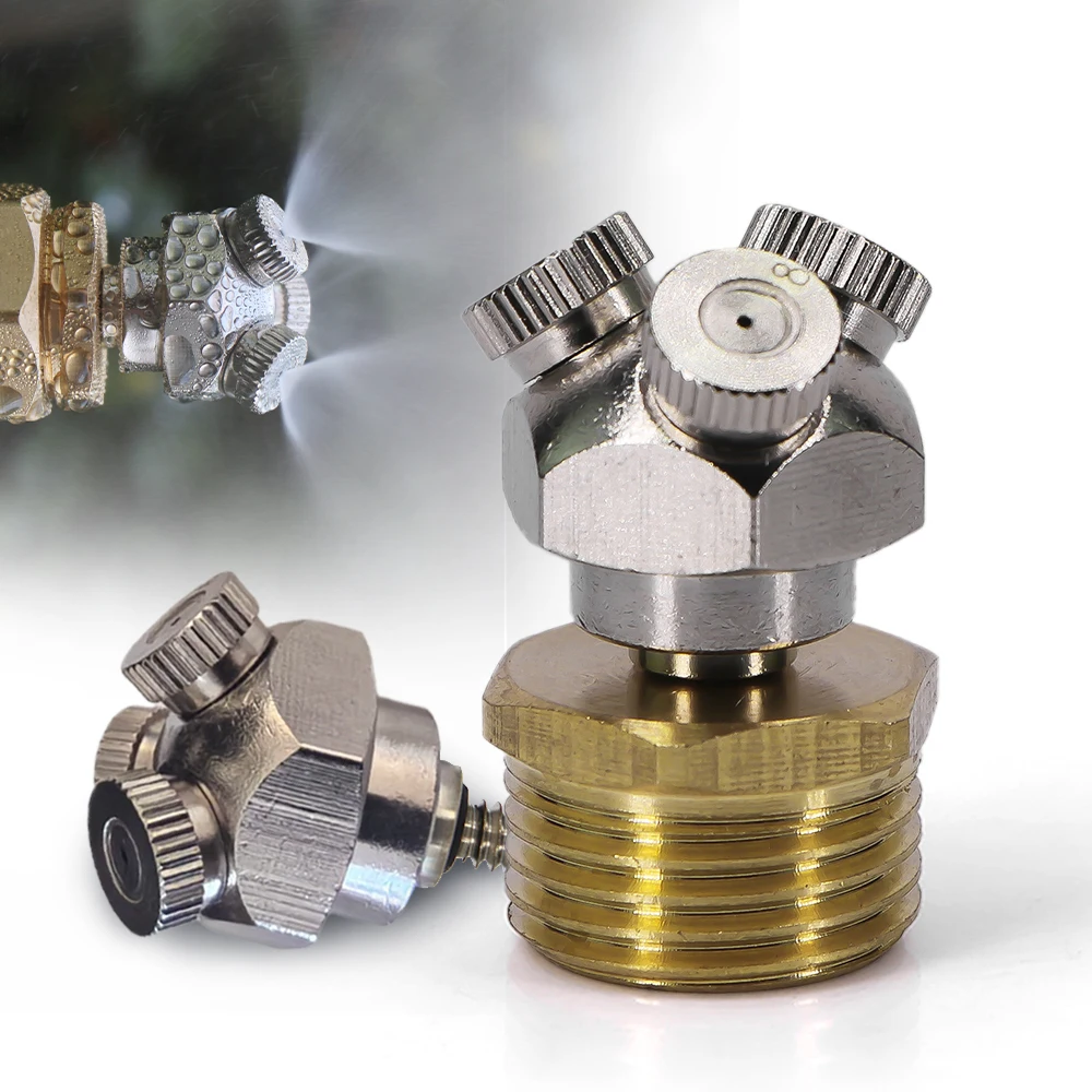 0.1-0.8mm 3-hole Fine Atomizer Misting Nozzle w/ 1/2" 20mm Brass Joint Garden Irrigation Cooling Watering Humidification Sprayer