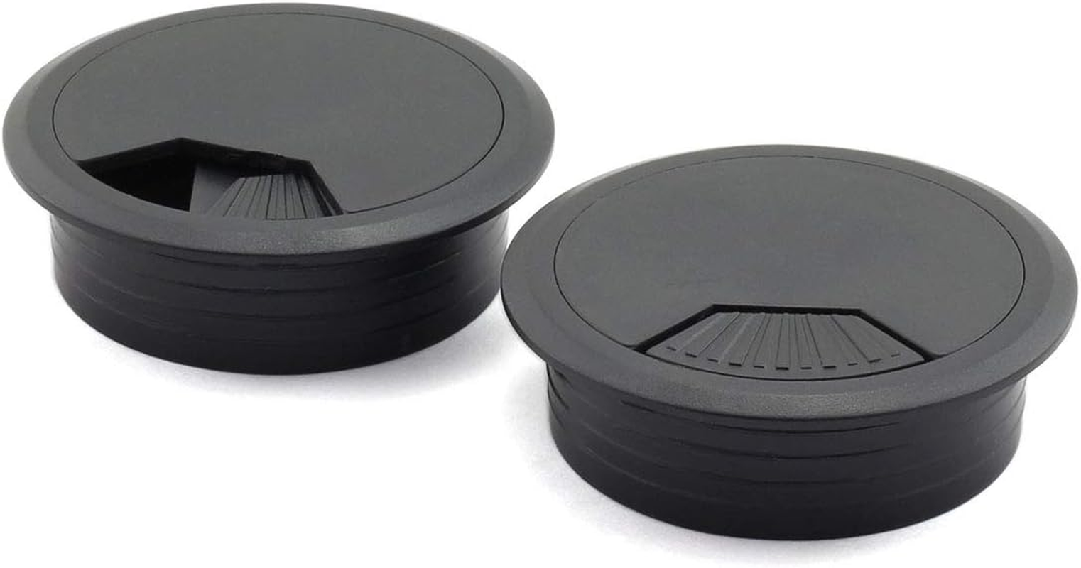 2Pcs 2 Inch Desk Wire Cord Cable Grommets Hole Cover for Office PC Desk Cable Cord Organizer Plastic Cover Black (Black-2Pcs)
