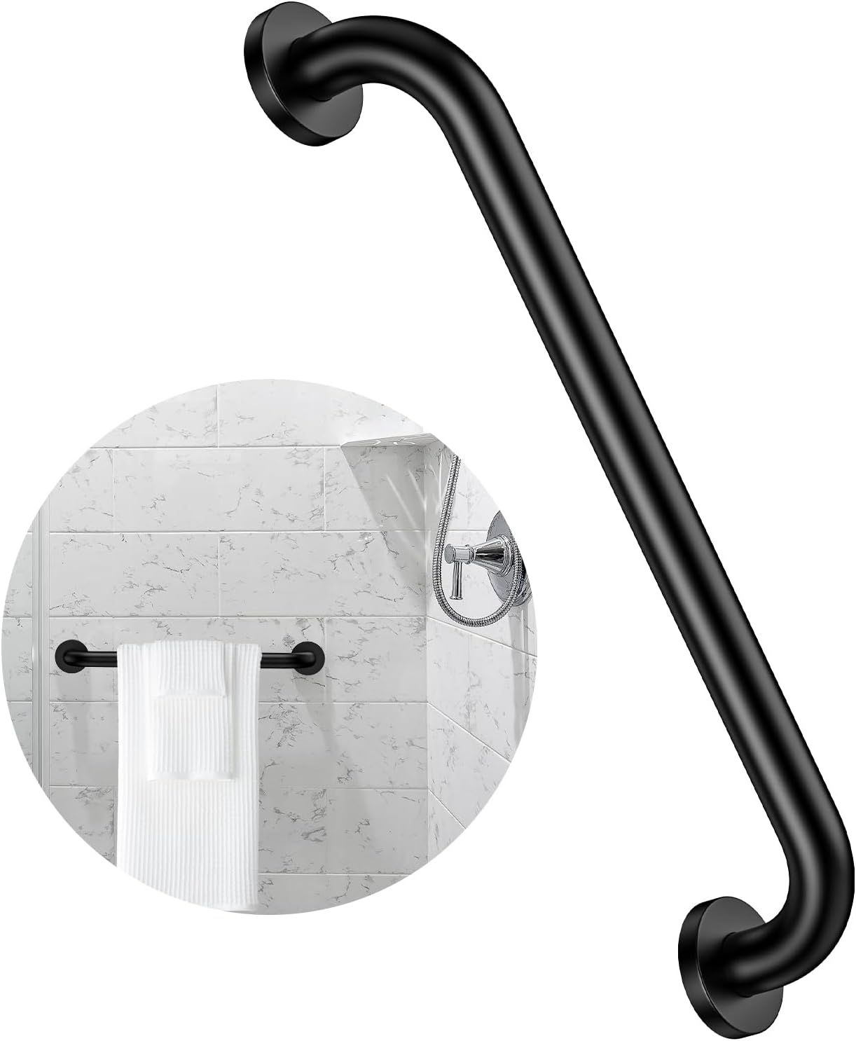16 Inch Anti-Slip Shower Safety Handle – Stainless Steel Grab Bar, Holds 500LBs, For Elderly, Handicap, Pregnant – Bathroom & Stairs