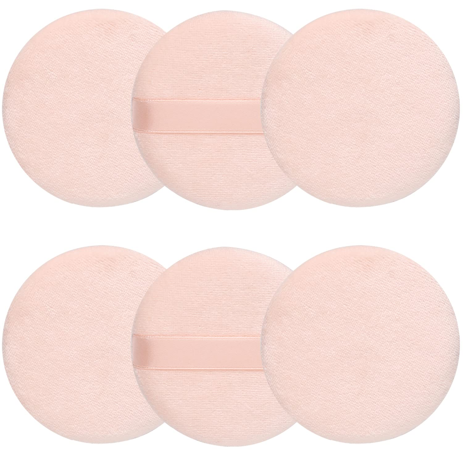 6 Pcs Pure Cotton Super Soft Washable Loose Powder Puff, 2.65 Inch round Puff for Foundation Makeup
