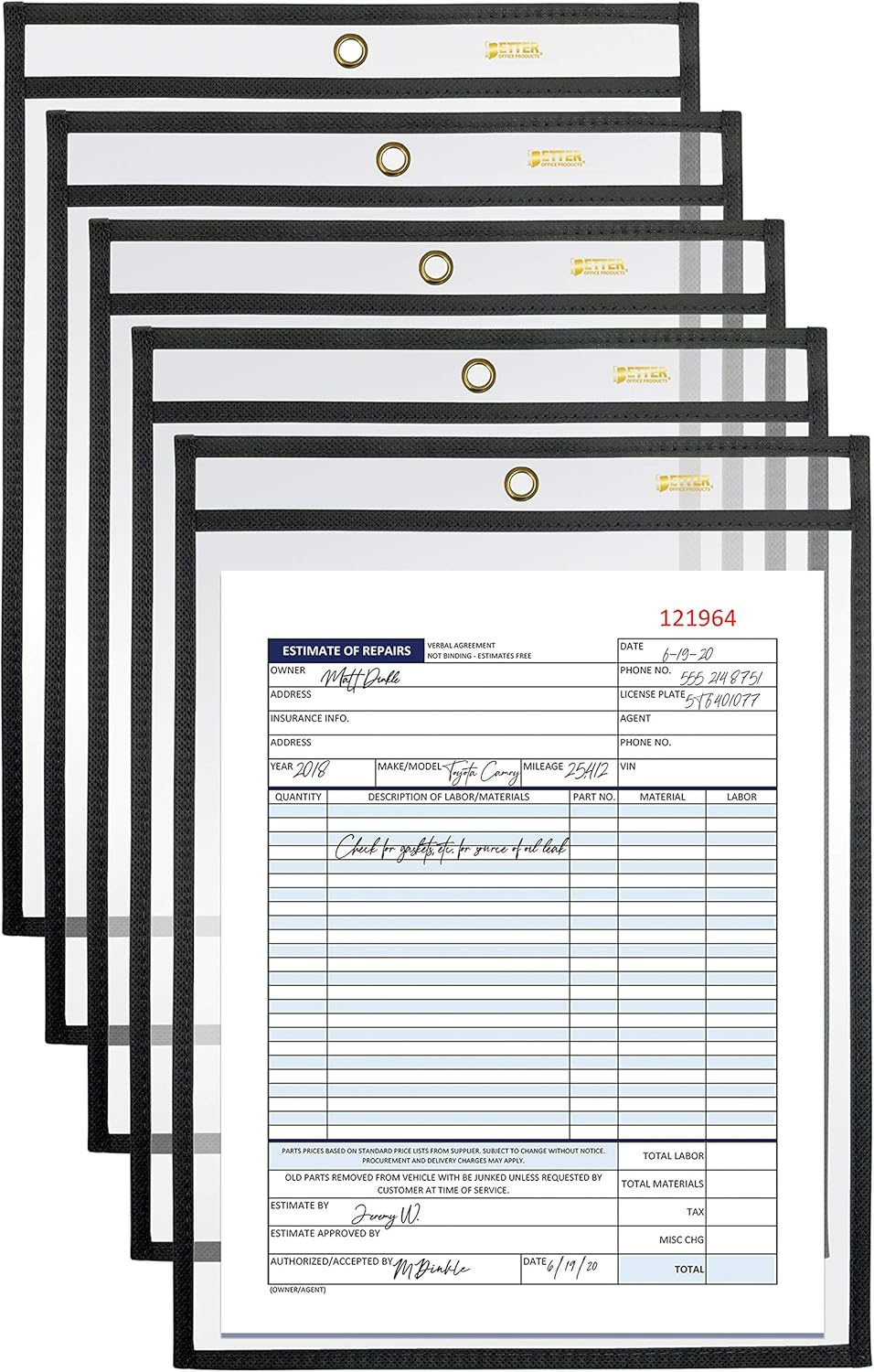 Shop Ticket Holders, 9 x 12 Inches, Both Sides Clear, Stitched Black Edge Trim, 25 Pack