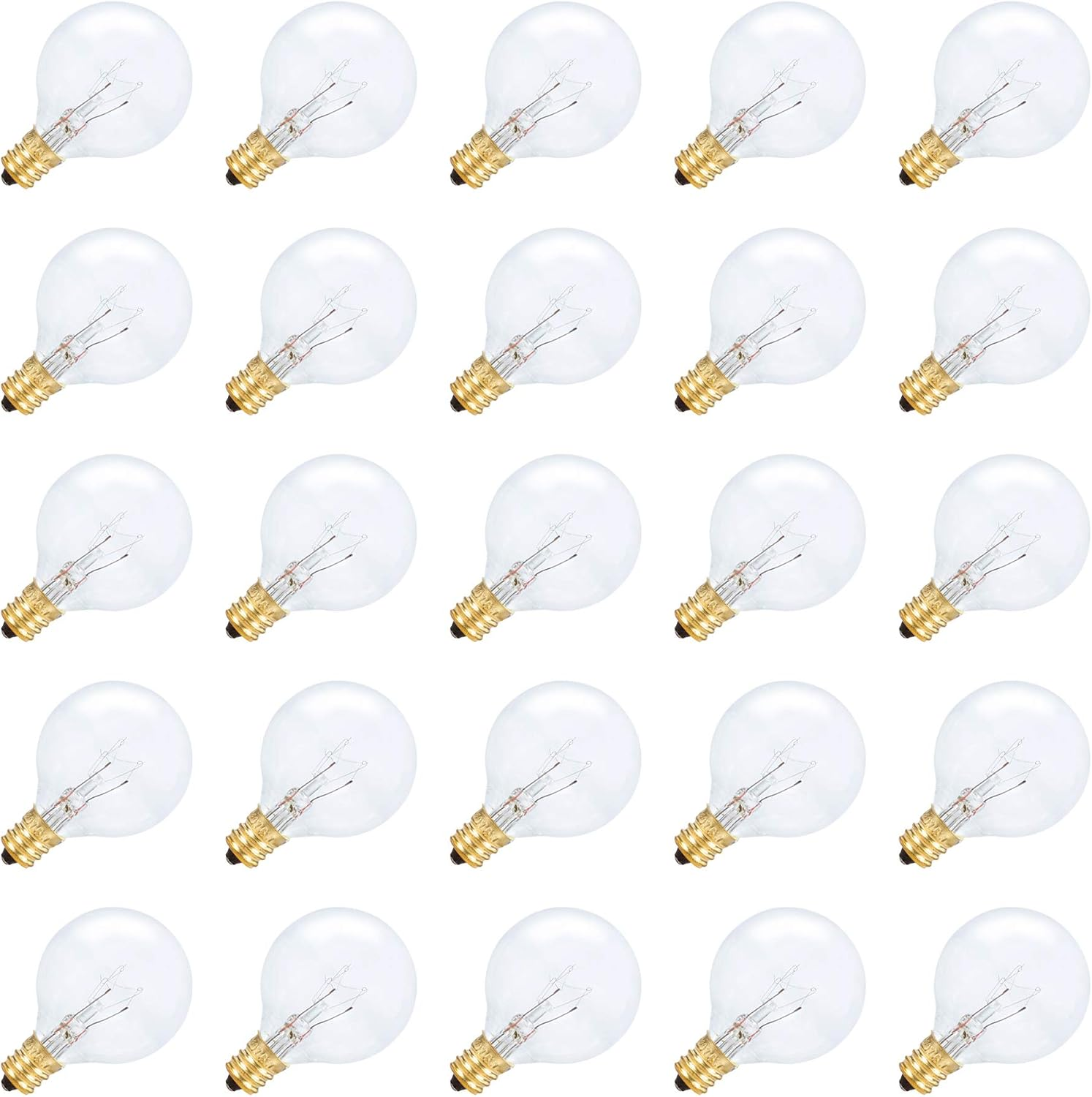 String Light Outdoor Globe G40 Replacement Bulb 5W E12 Candelabra Base C7 Socket by for Patio, Café, Pergola, Porch, Clear Glass, 5 Watt 110V 120V, 2700K Warm White, Dimmable, 25 Pack