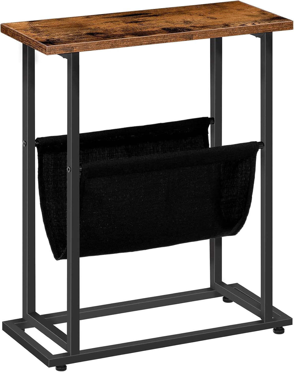 HOOBRO Slim Side Table, Narrow End Table, Industrial Bedside Tables with Magazine Holder Sling, Small Table for Small Spaces, Skinny Magazine Table, Metal Frame, Rustic Brown and Black EBF81BZ01