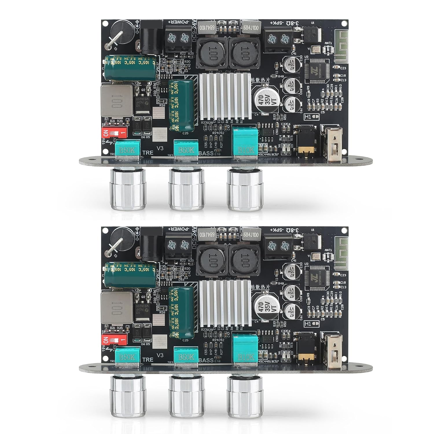 2PCS ZK-1001U Mono Amplifier Board with TWS, 100W Power Output, Vehicle Amplifier Wide Voltage Input 9-24V, Supports Usb/Aux/Bluetooth