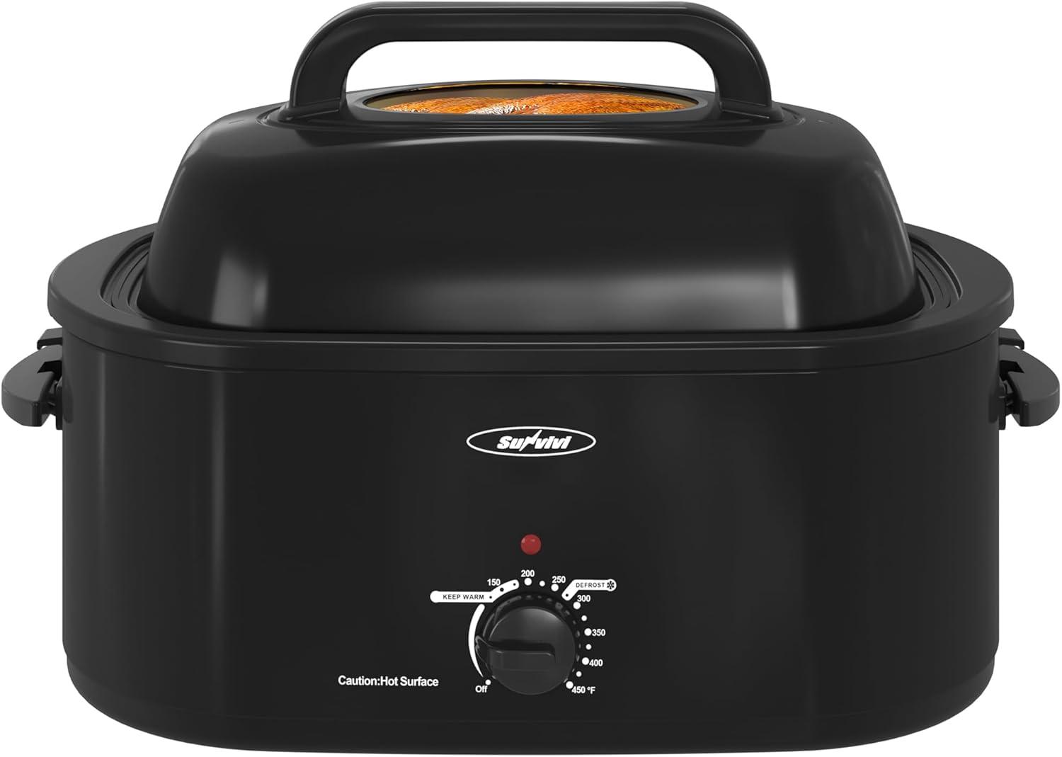 Roaster Oven, Electric Roaster Oven with Viewing Lid, 28Lb 24-Quart Turkey Roaster with Unique Defrost/Warm Function, Large Roaster with Removable Pan & Rack, Stainless Steel, Black