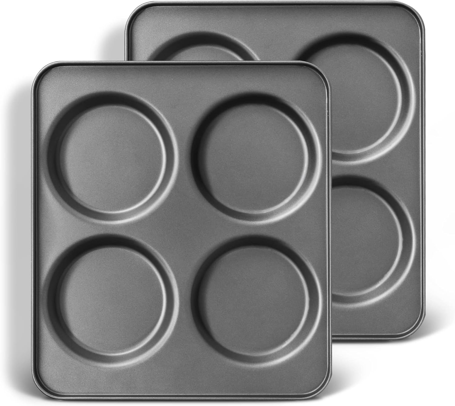 Large Muffin Top Pan Set of 2, 4 Cup Nonstick Hamburger Bun Baking Pan, Jumbo Whoopie Pie Pan for Egg Sandwich, Cornbread, Layer Cake