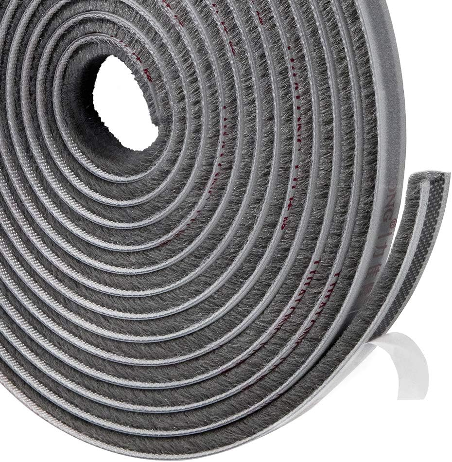 TORRAMI Felt Pile Weather Stripping 11/32 Inch X 3/16 Inch X 16 Ft, Sliding Windows and Door Frame Side Brush Seal, Draft Stopper Soundproofing, Grey
