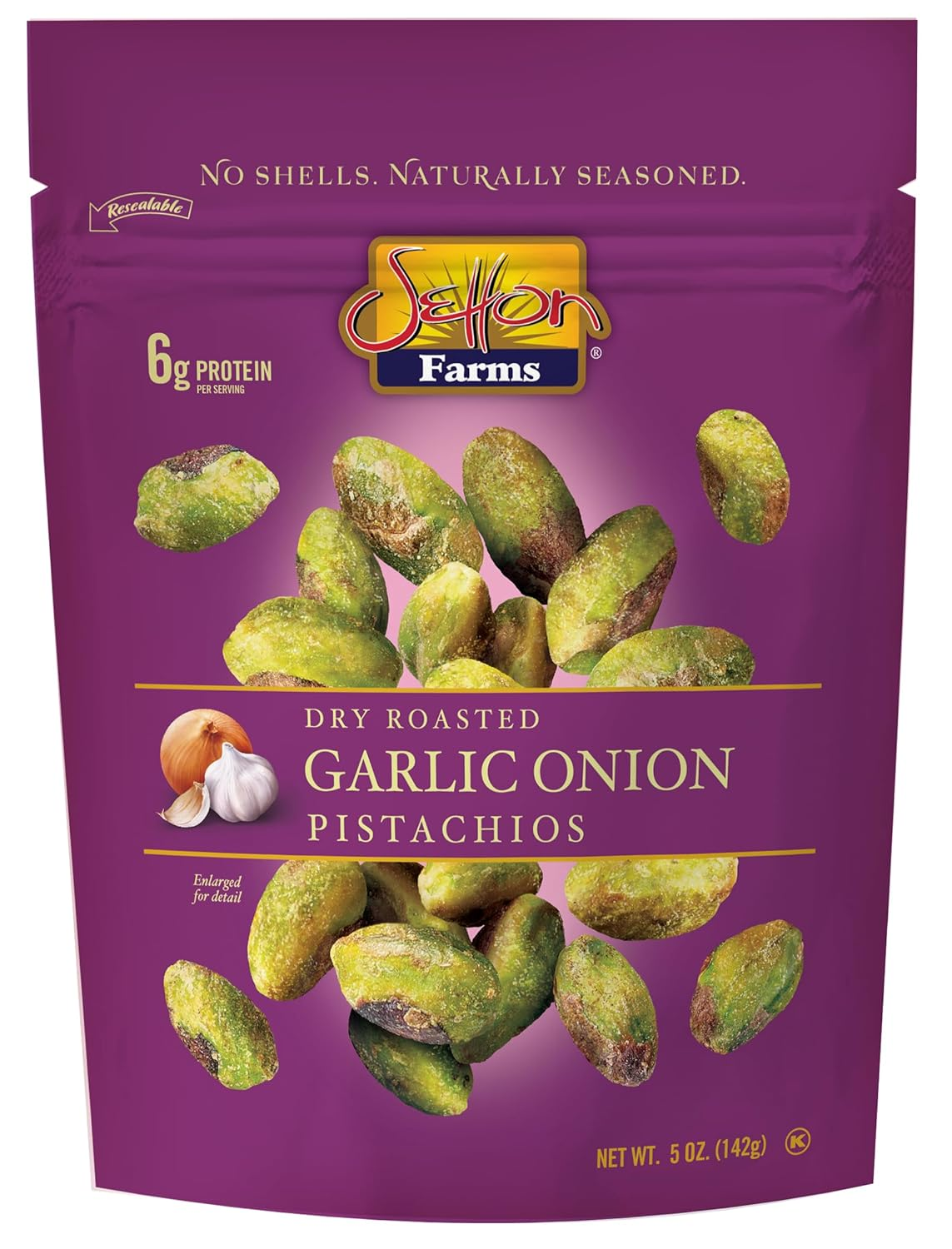 Naturally Seasoned Pistachio Kernels, Garlic Onion, No Shell Pistachios, Certified Non-Gmo, Gluten Free, Vegan and Kosher, 5 Oz Resealable Pouch