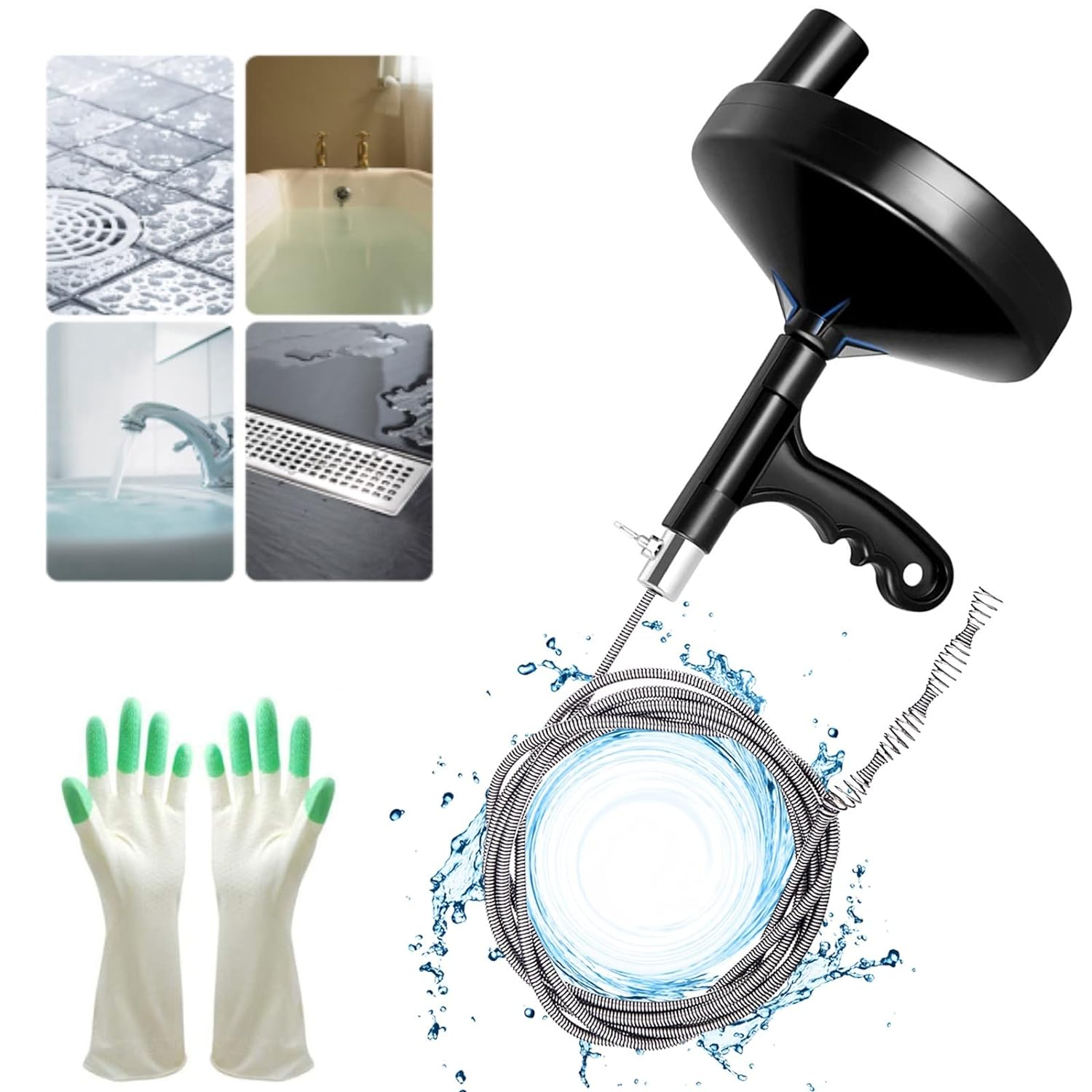 Drain Auger 25 Ft with Gloves, Heavy Duty Plumbing Snake Drain Clog Remover | Long Flexible Drain Snake for Deep Clog Removal, Reusable Drain Cleaner Tool for Bathroom, Shower, Bathtub & Kitchen Sink