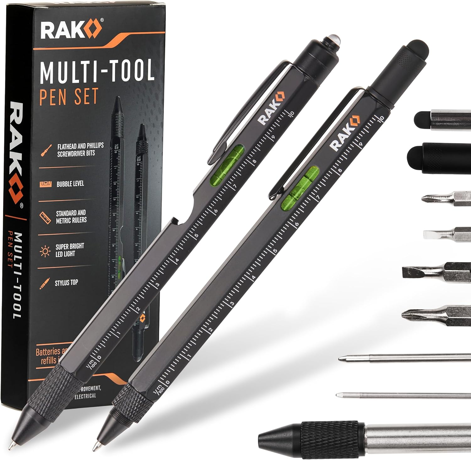 Multitool Pen Gifts for Men, 2-Pack 11 in 1 Multitool Pen Set, Tech Cool Gadgets Stocking Stuffer Holiday Christmas Gifts for Dad, Husband, Grandpa, Him, EDC Tactical Pen Tool, Gift-Ready Box