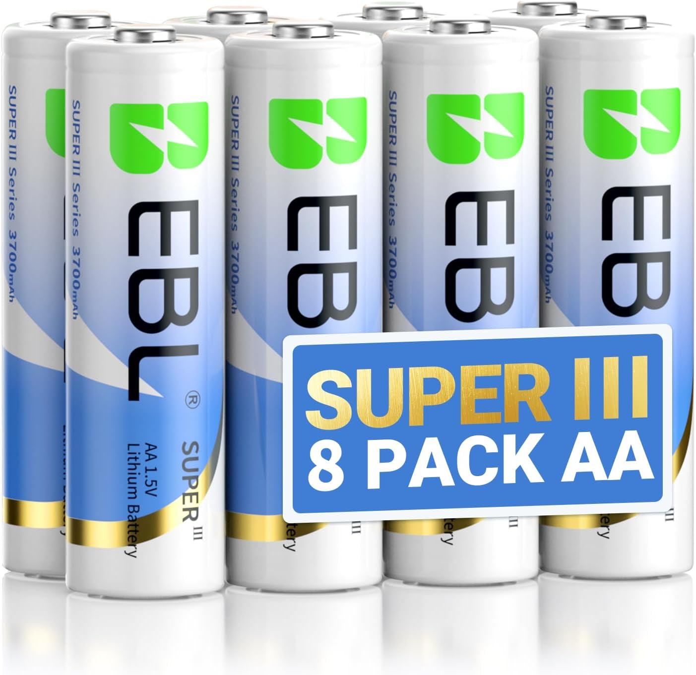 EBL AA Lithium Batteries 8 Pack, 1.5V Camcorder Battery | 3700Mah Disposable Batteries Stable Output in Heat/Cold. Ideal for Camcorders, Flashlights, Cameras, and High Drain Devices.