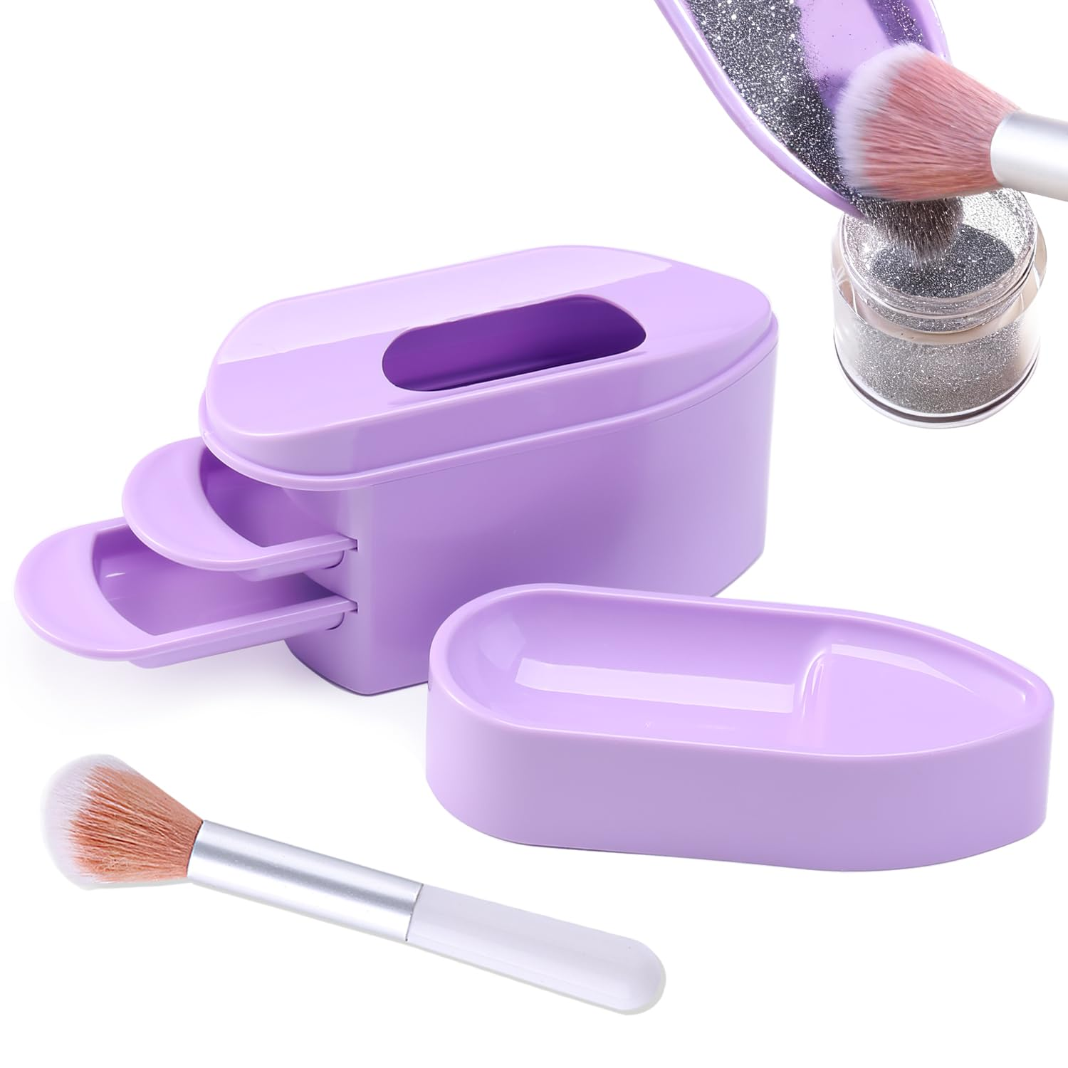 2-in-1 Dip Powder Tray System with Storage & Brush Nail Art Manicure Tool Kit Purple