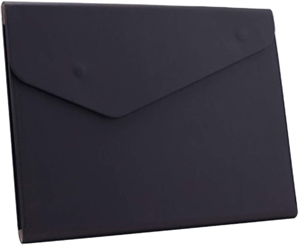 PU Leather A4 File Folder Waterproof Document Portfolio Magnetic Black