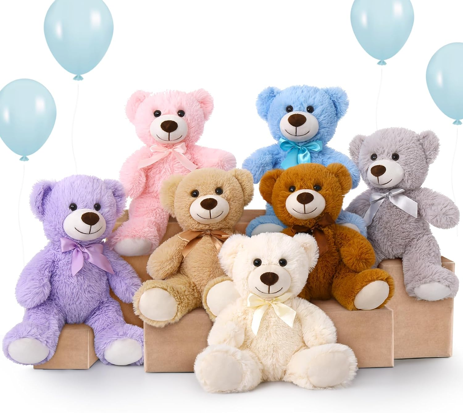 Bulk Teddy Bear Stuffed Animals Plush Toys for Kids Girls Boys,14 Inch Teddy Bear for Baby Shower Decorations, 7-Pack Wholesale Small Stuffed Animal Gifts for Birthday Christmas Valentines