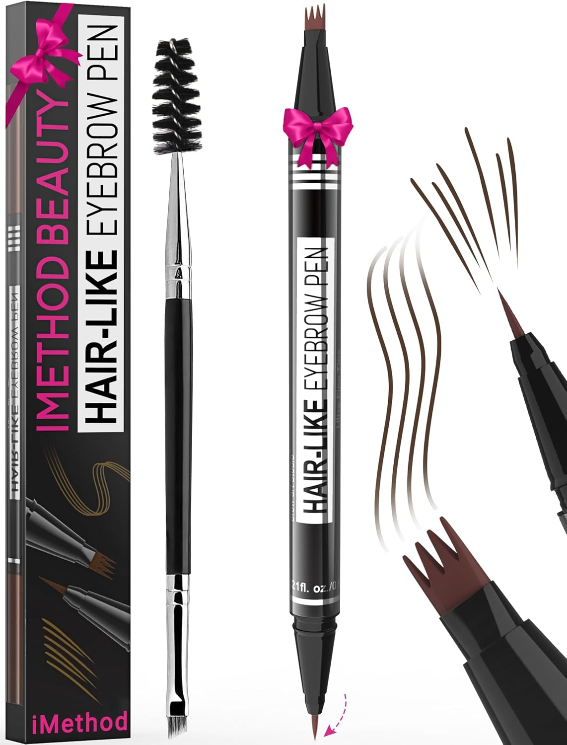 Eyebrow Pen - Eyebrow Pencil Magical 2-In-1 Eye Brow Pencils for Women with 4-Fork-Tip & Precise Brush-Tip Create Natural Hair-Like Brows, Last All-Day, Microblading Eyebrow Pen, Dark Brown