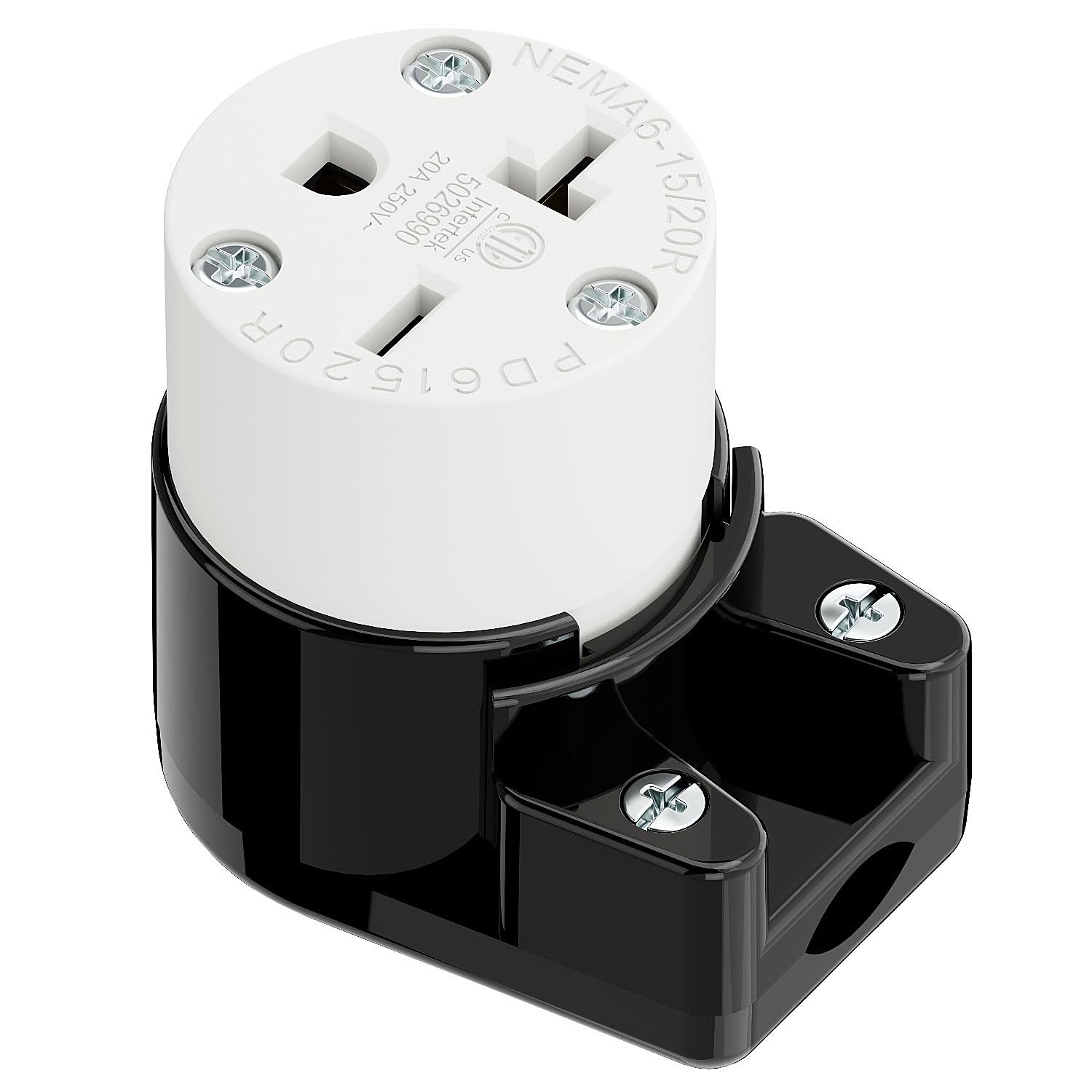 Right Angle NEMA 6-20R Female Socket, 20Amp/250Volt, NEMA 6-15R 15A/250V ETL Listed Heavy Duty 3-Prong Female Straight Blade Connector, 15/20A 250V AC Industrial Grade Cord End Socket, Black/White