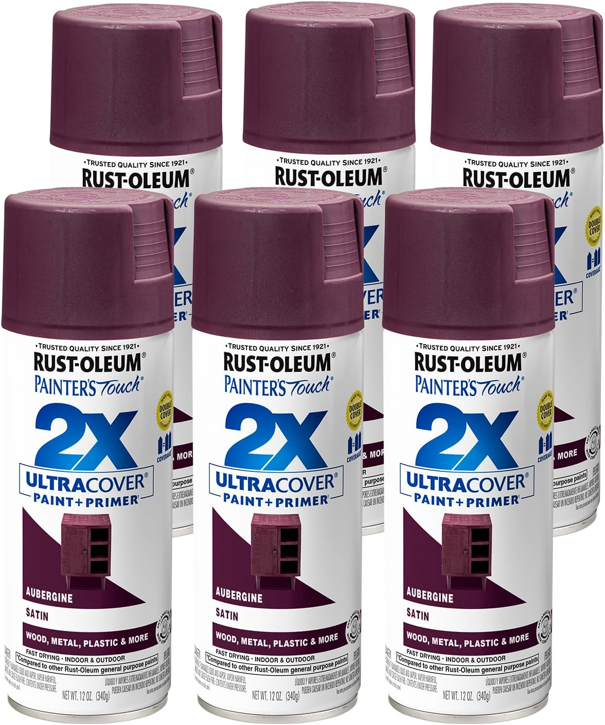 257419-6PK Painter'S Touch 2X Ultra Cover Spray Paint, 12 Oz, Satin Aubergine, Pack