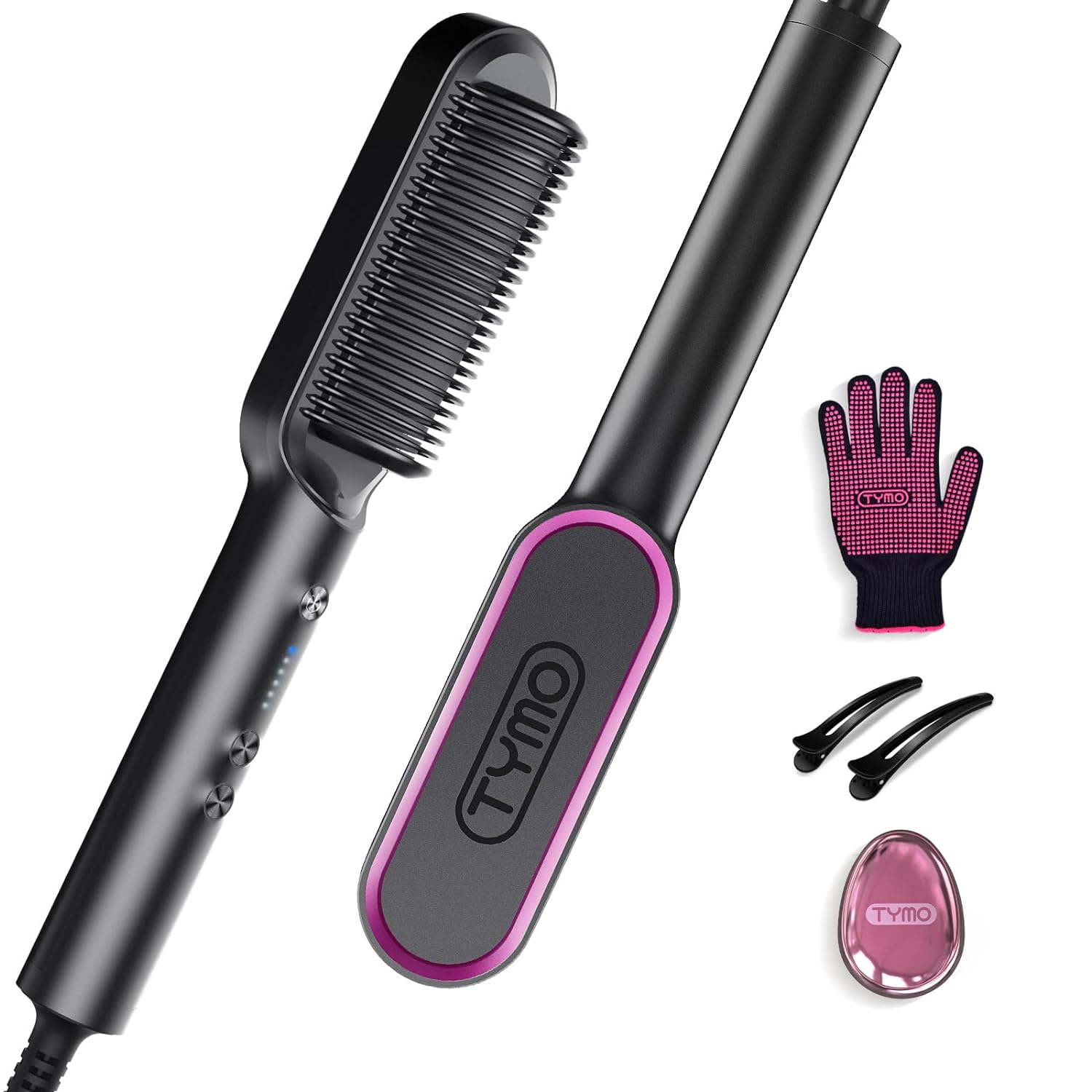 Hair Straightener Brush – 5 Temps, Fast Heat, Black