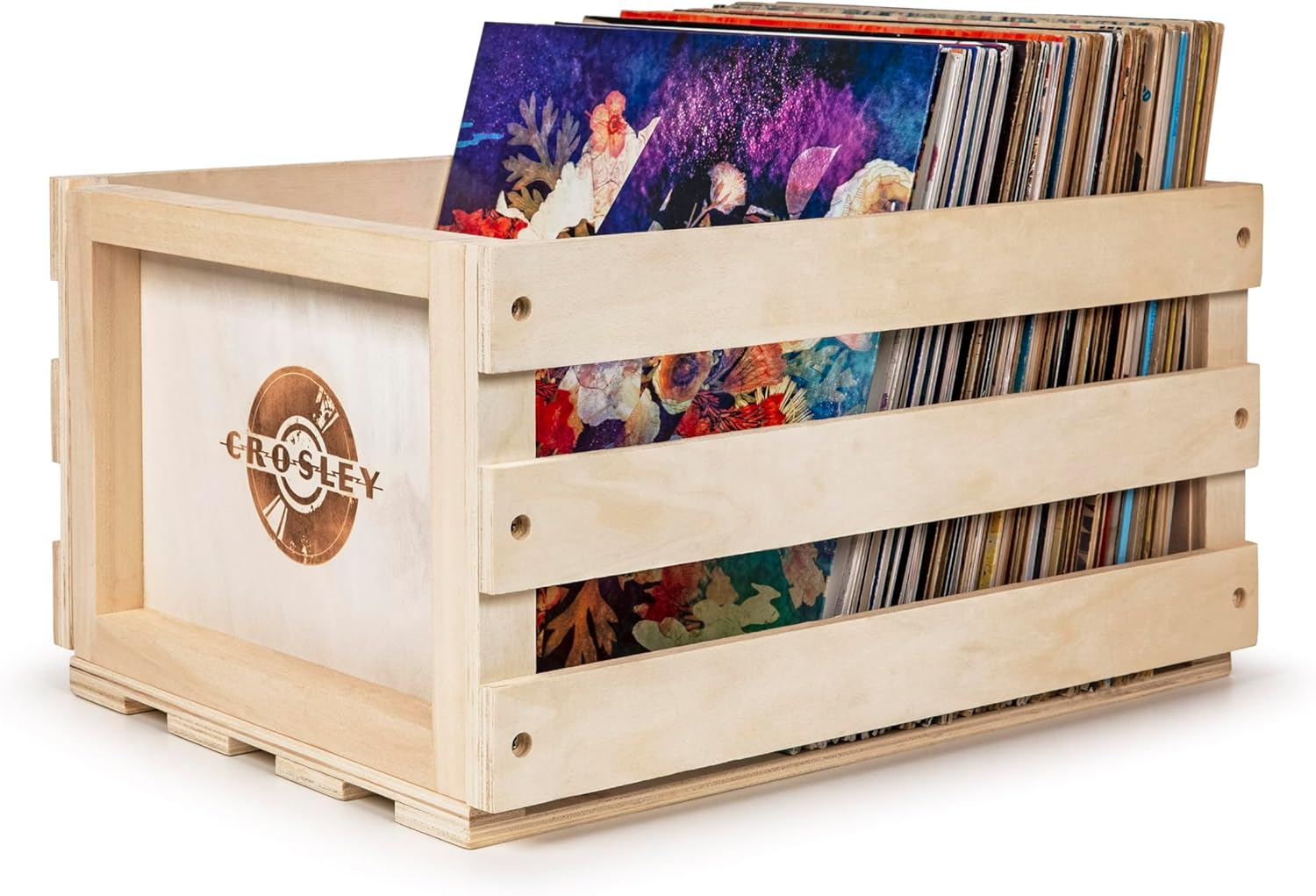 Crosley AC1004A-NA Record Storage Crate Holds up to 75 Albums, Natural