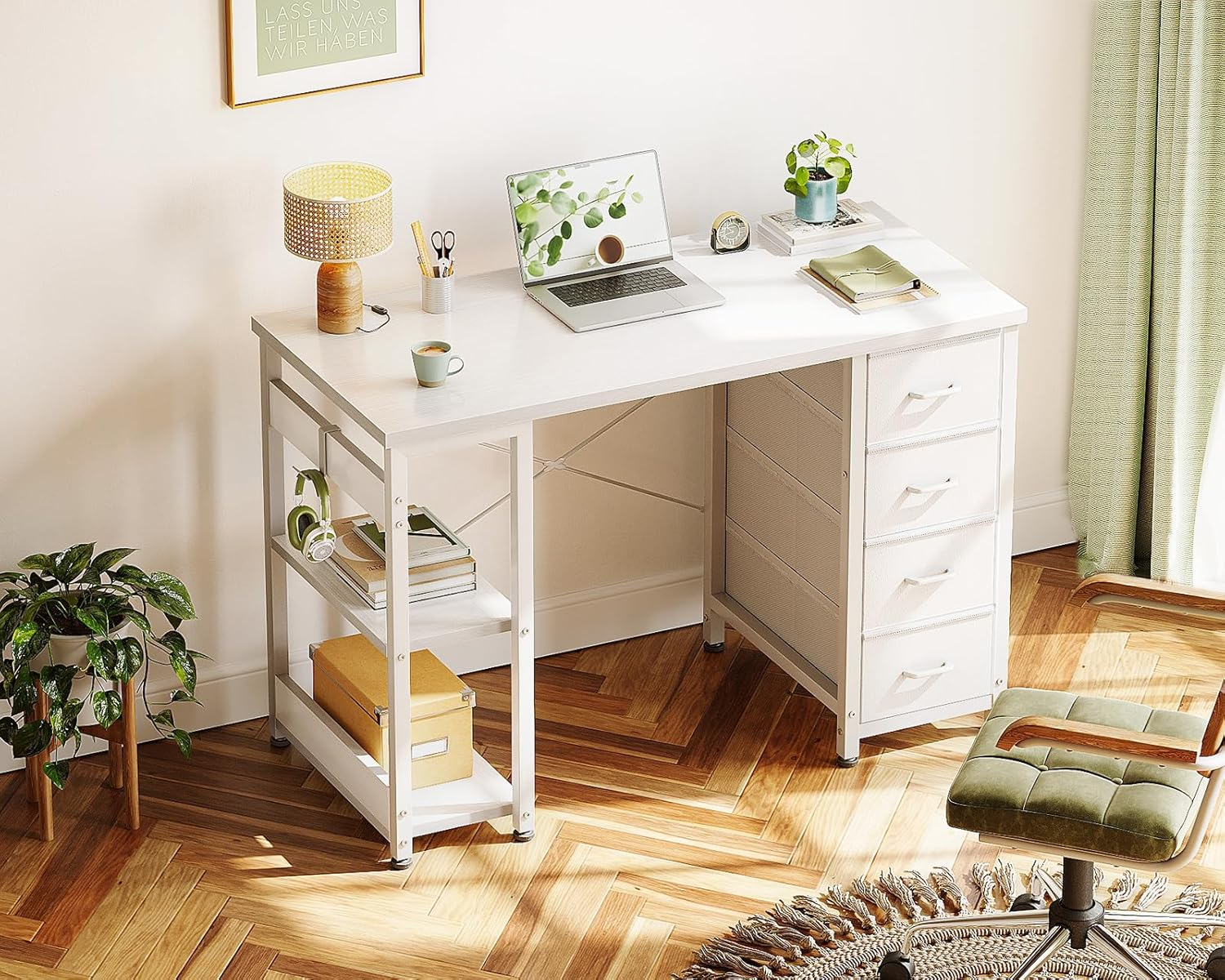 ODK 40Inch Computer Desk with 4 Fabric Drawers and 2 Storage Shelves,Reversib... - Picture 3 of 14