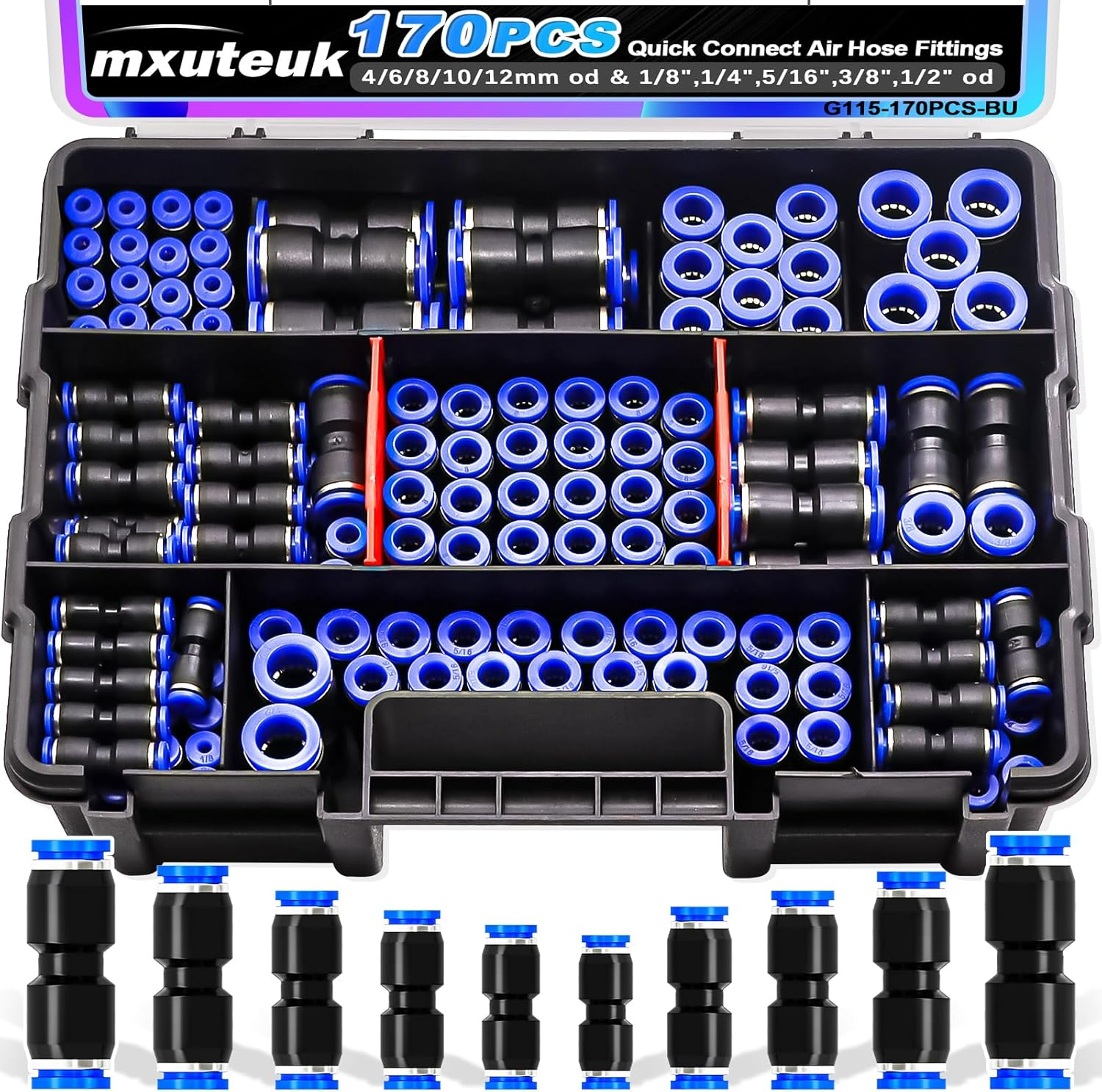 170PCS Quick Connect Air Hose Fittings,1/8 1/4 5/16 3/8 1/2 Inch & 4/6/8/10/12Mm