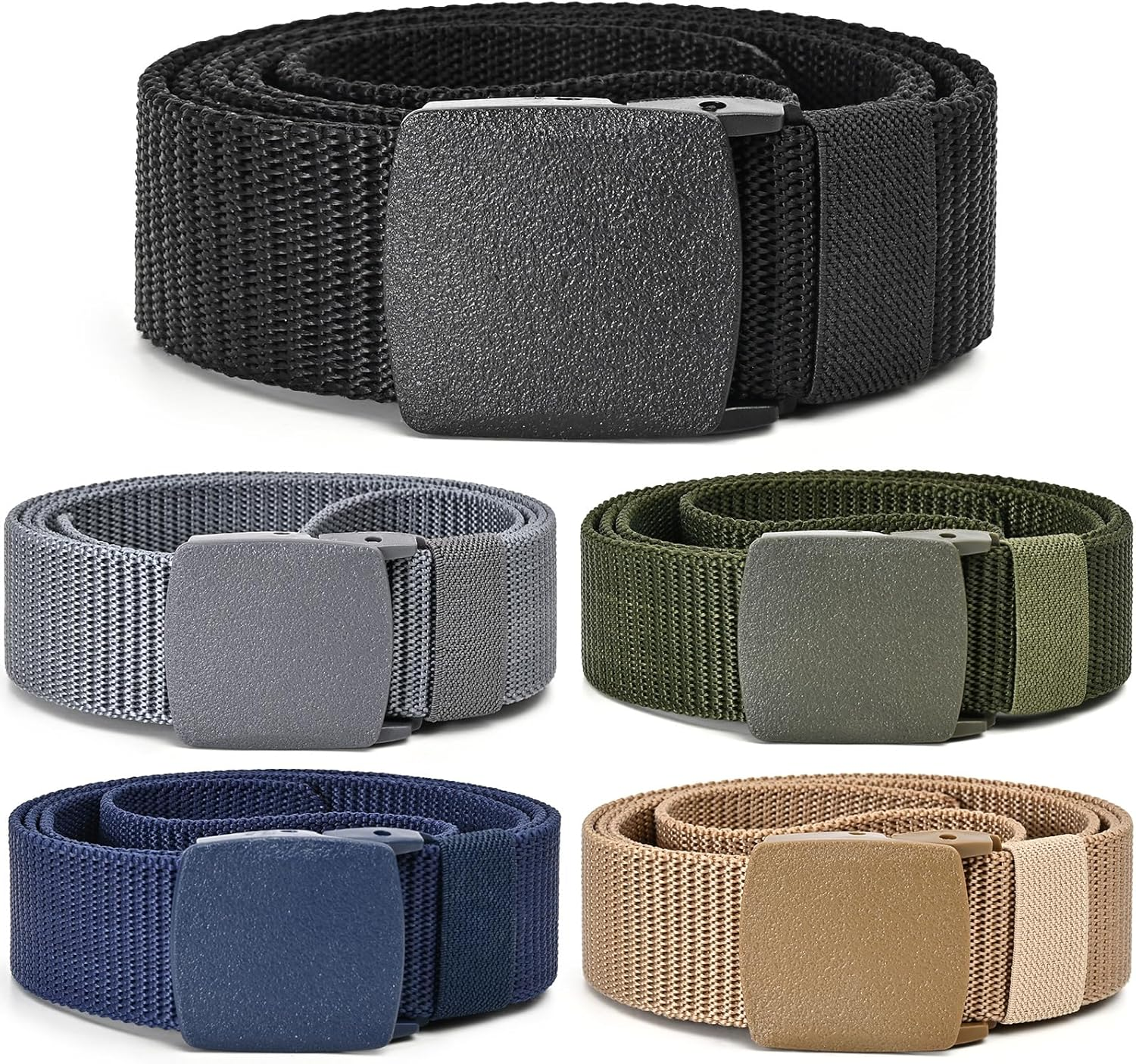 UNGGJKB Tactical Men'S Nylon Belts,5 Pack Mens Belts Casual，Military Canvas Outdoor Metal-Free Belts