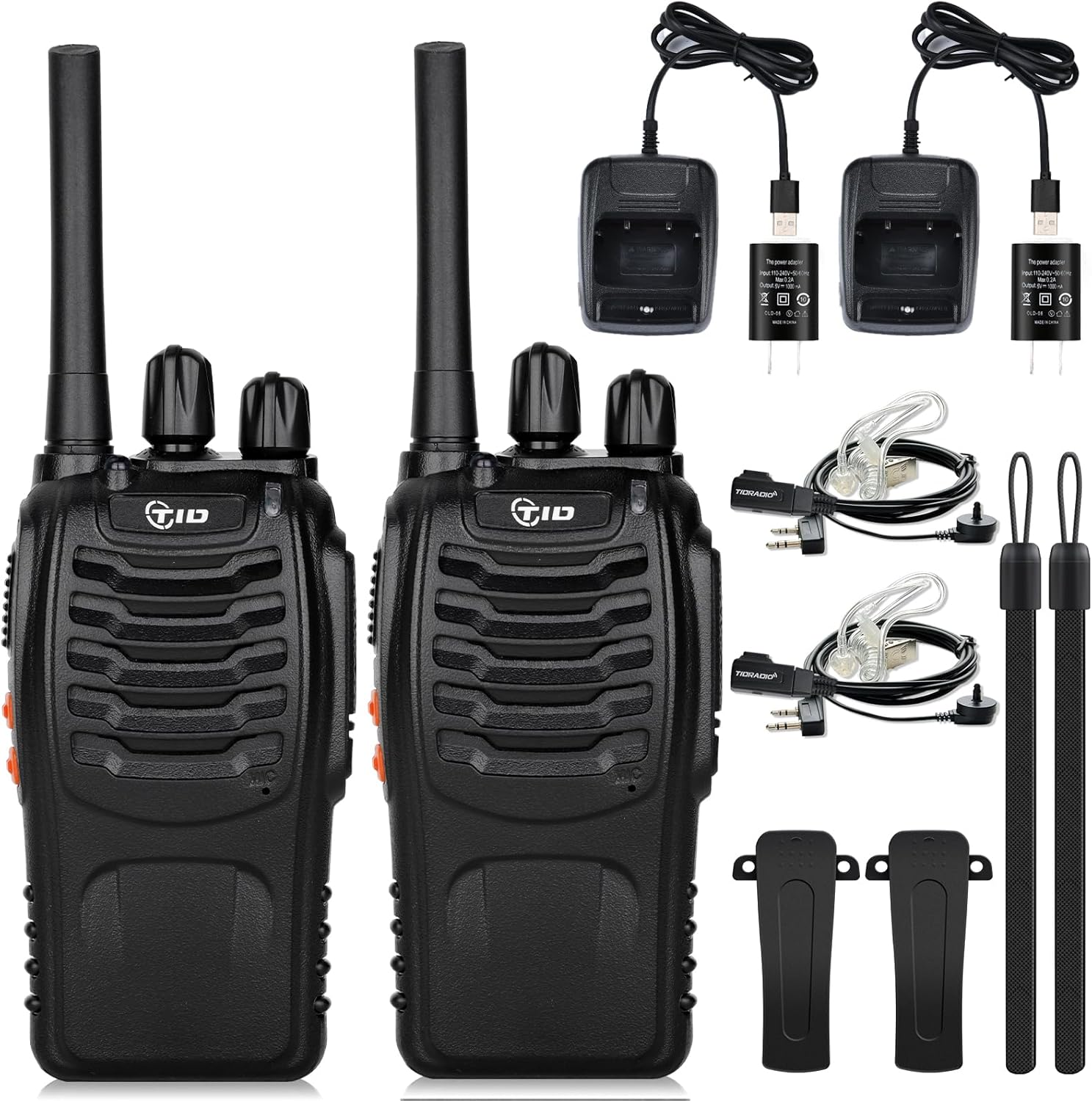 RADIO TD-V2 Radio Walkie Talkies for Adults Long Range, Rechargeable Two Way Radios with Secret Service Earpiece, 16CH Portable Durable Walky Talky for Business Family(2 Pack, Black)